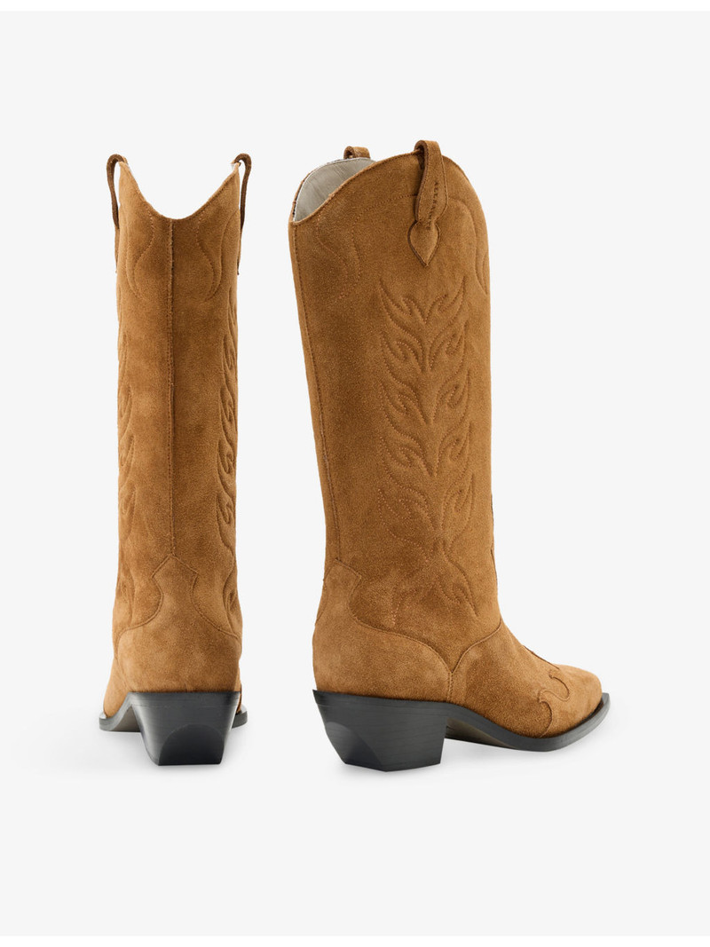 ALLSAINTS Dolly Western embroidered suede knee-high heeled boots outlook