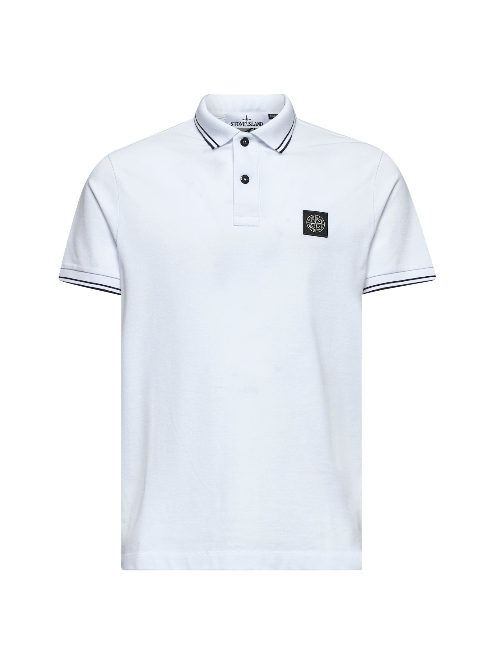 White stretch piqué logo patch polo shirt - 1