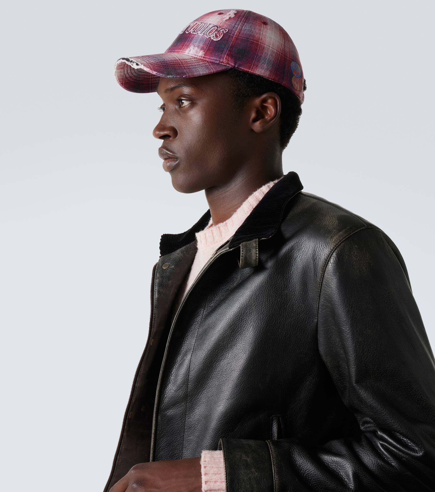 Distressed checked canvas baseball cap - 2