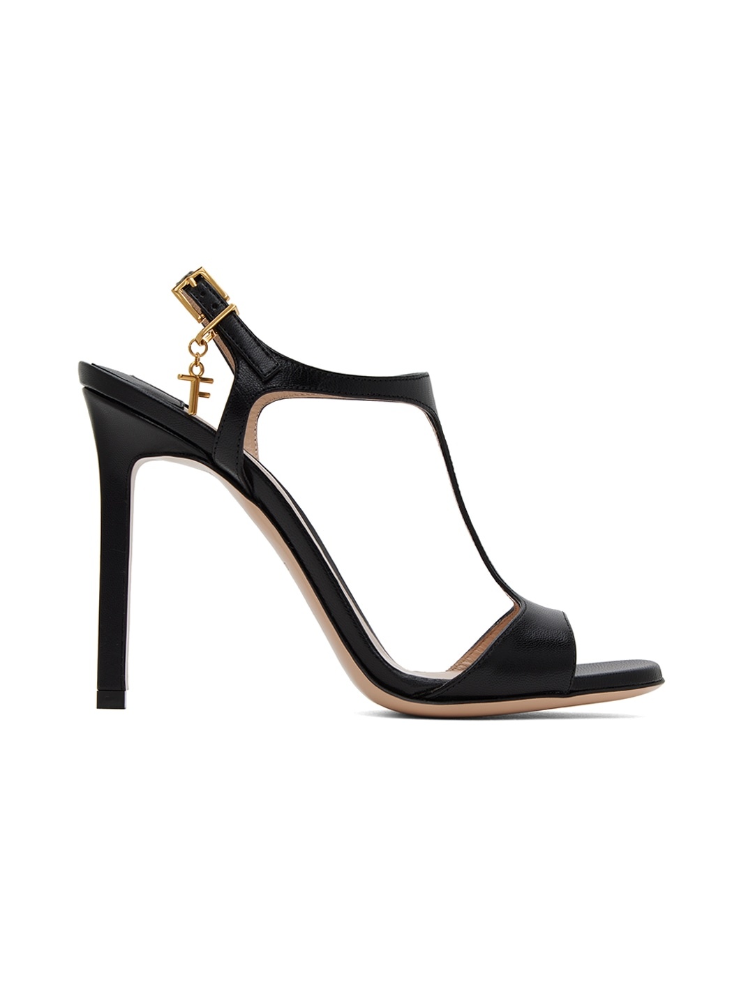 Black T-Strap Heeled Sandals - 1