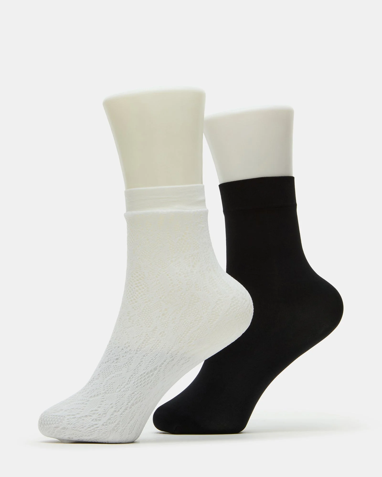 2 PACK LACE ANKLET SOCKS WHITE - 1