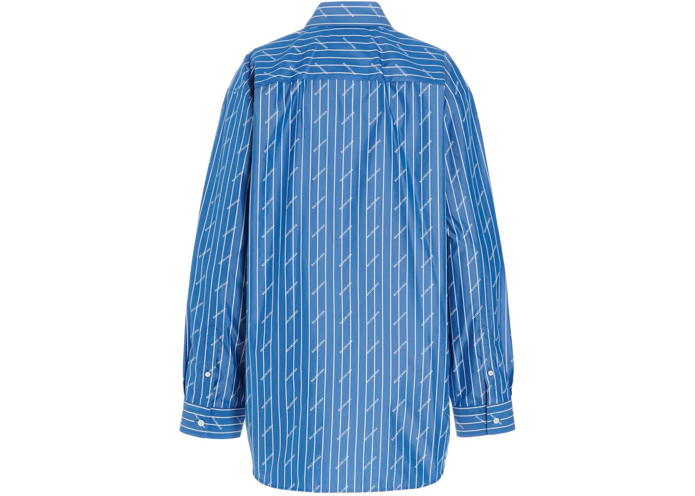 Balenciaga Womens Oversized Stripe Logo Long Sleeve Shirt Blue White - 2