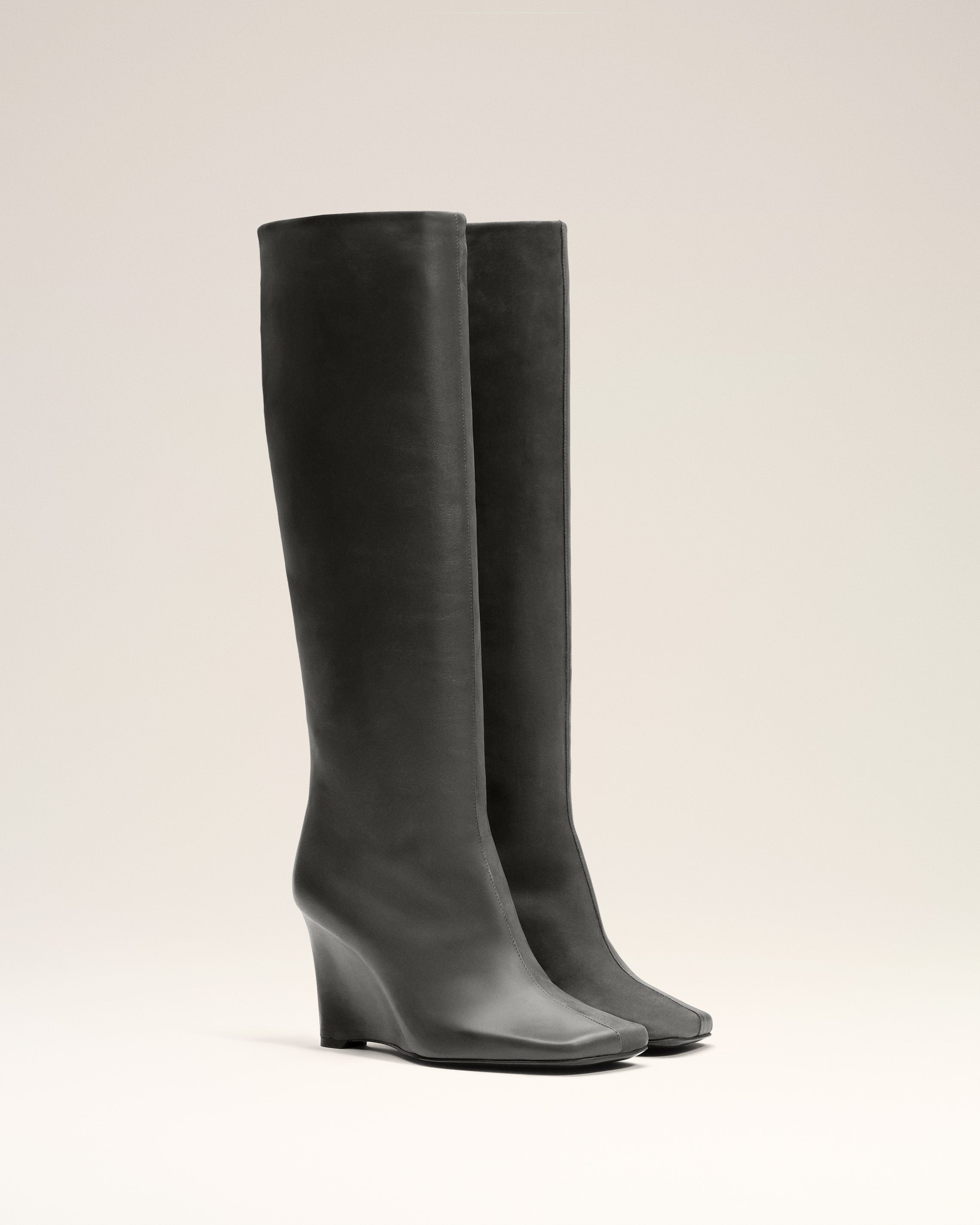 BLACK LEATHER BICOLOR KNEE HIGH BOOTS - 3