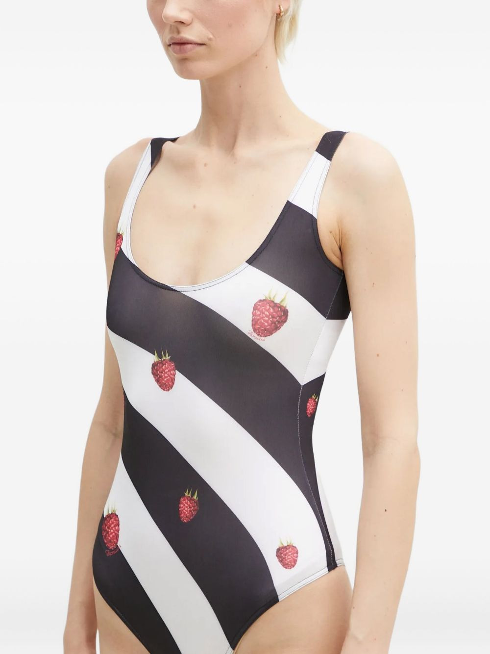 raspberry-print striped bodysuit - 5
