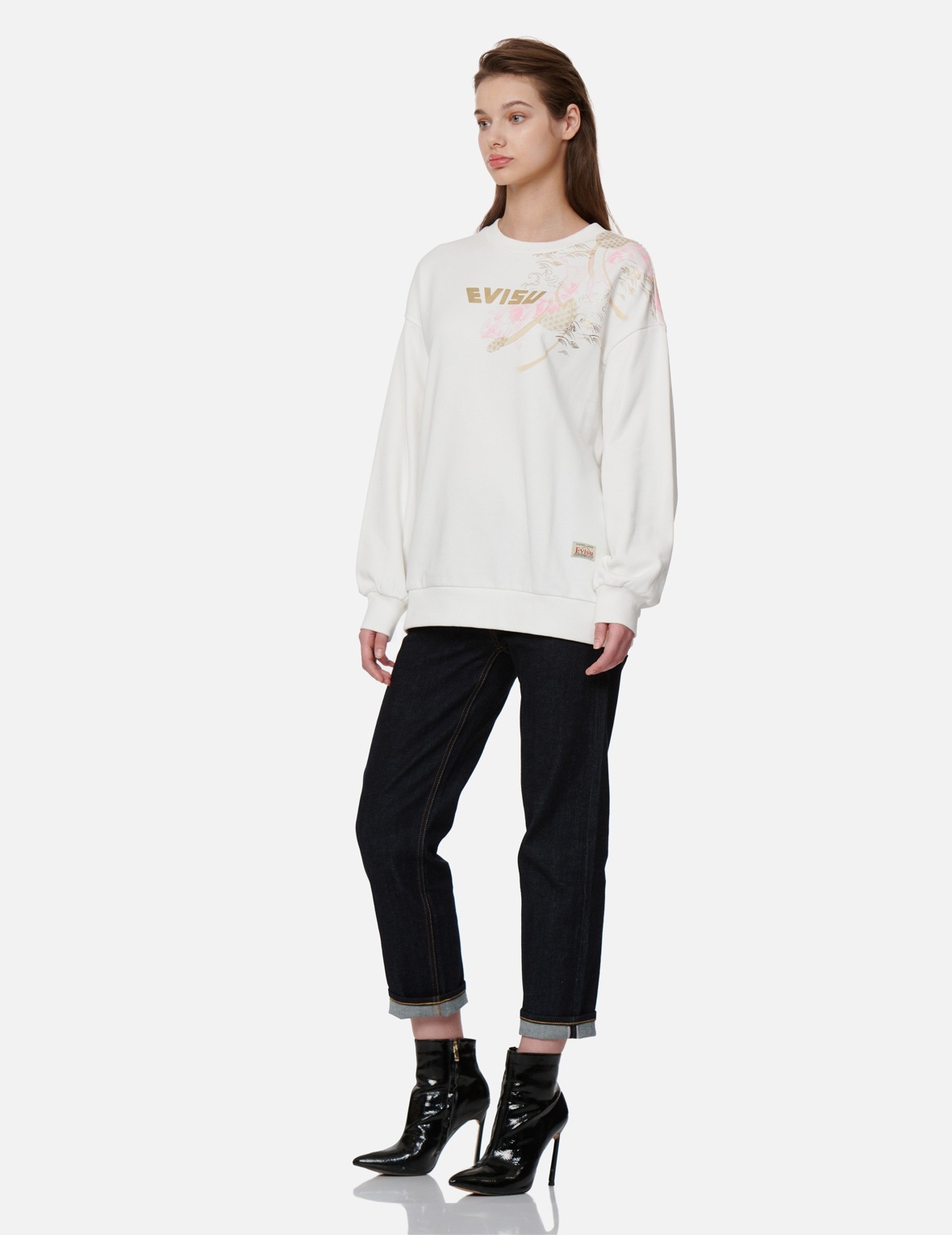 KAMON AND “KOI PLAYING IN THE WAVES” EMBROIDERY STRAIGHT-LEG JEANS - 4