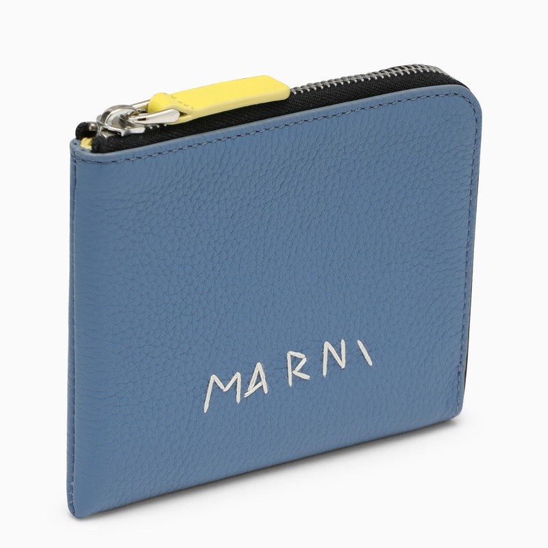 Marni Light Blue Zipped Wallet With Logo Men - 1