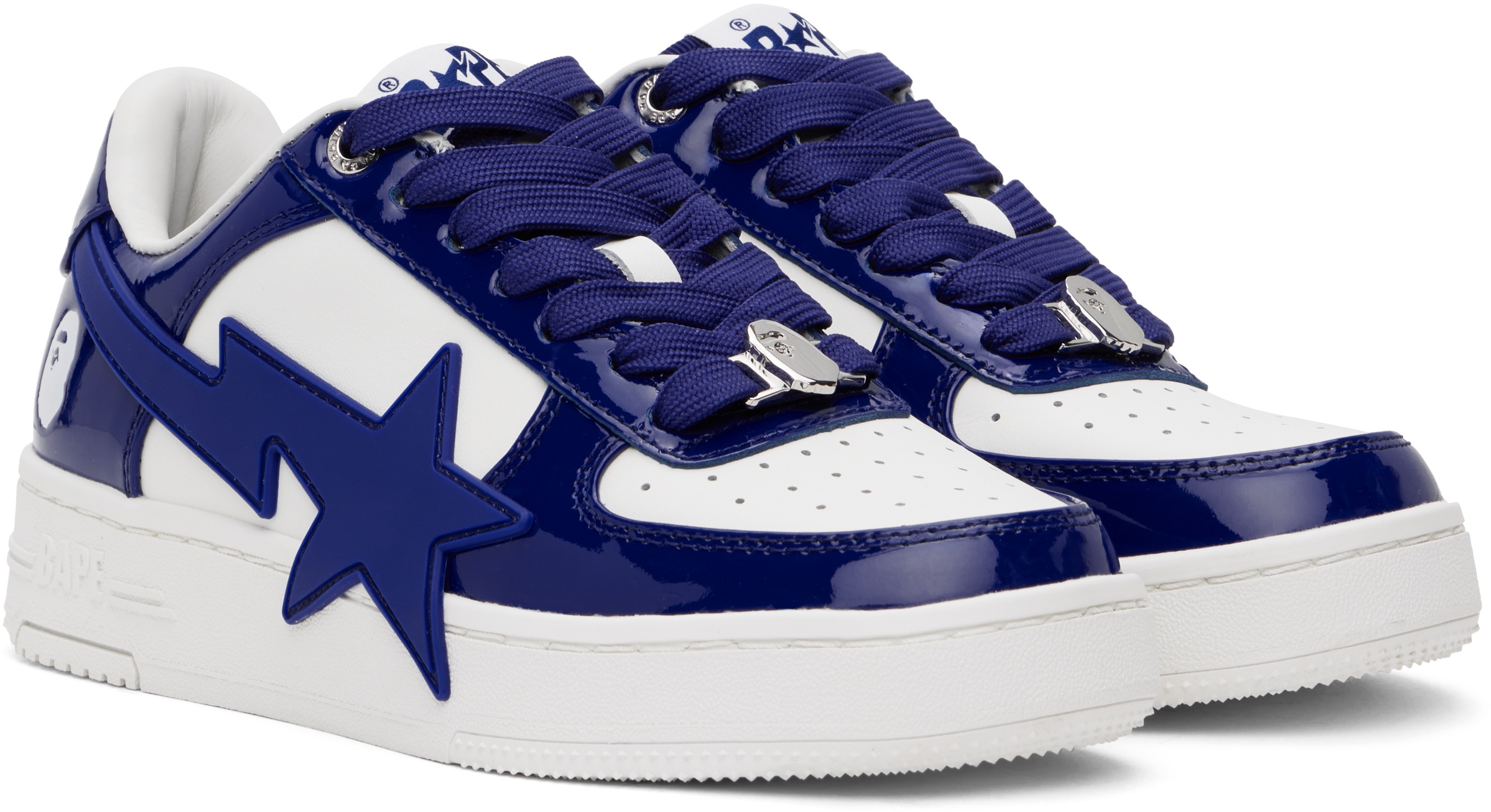 White & Navy BAPE STA OS #3 Sneakers - 4