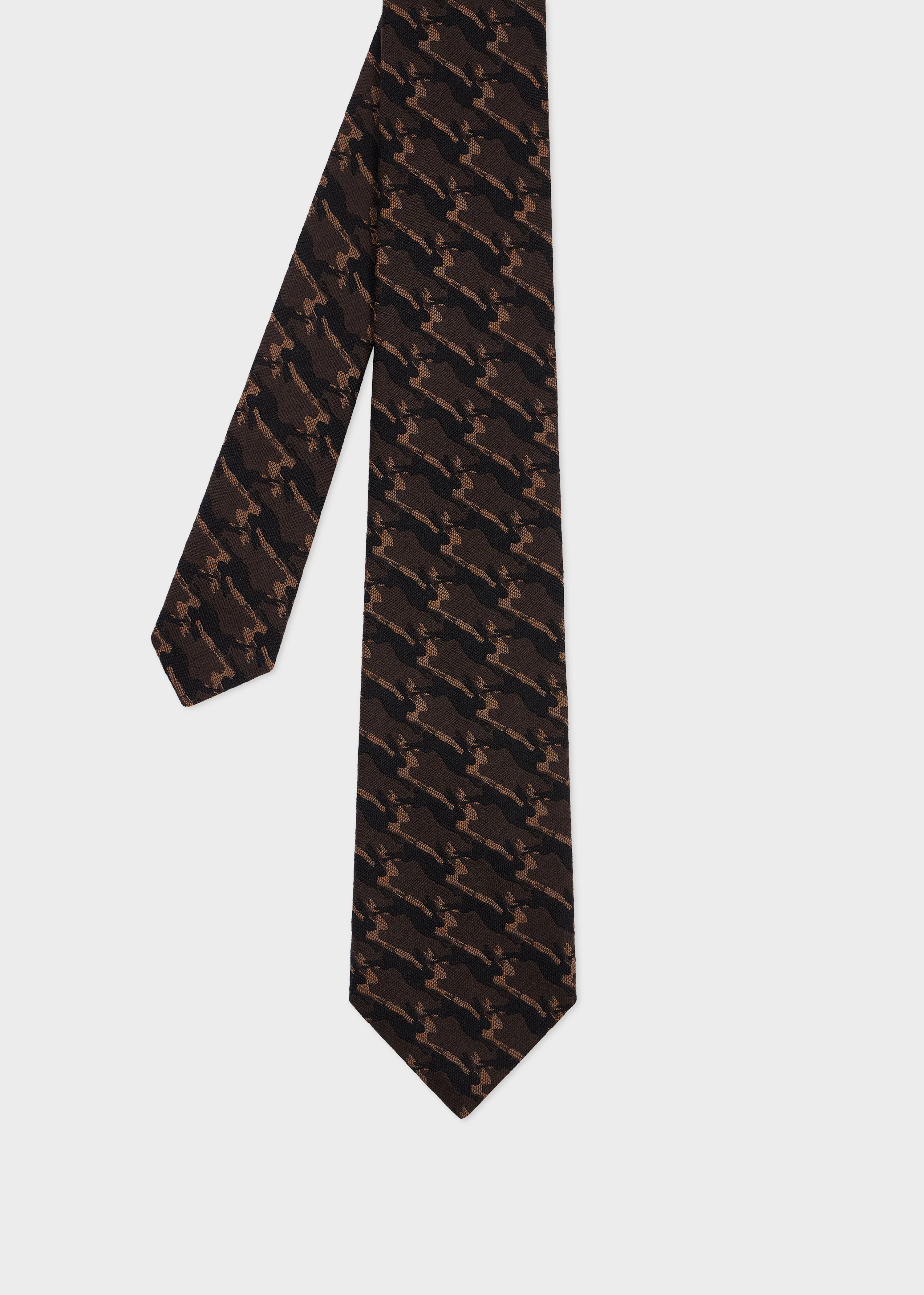 Brown 'Rabbit' Jacquard Wool-Silk Tie - 1