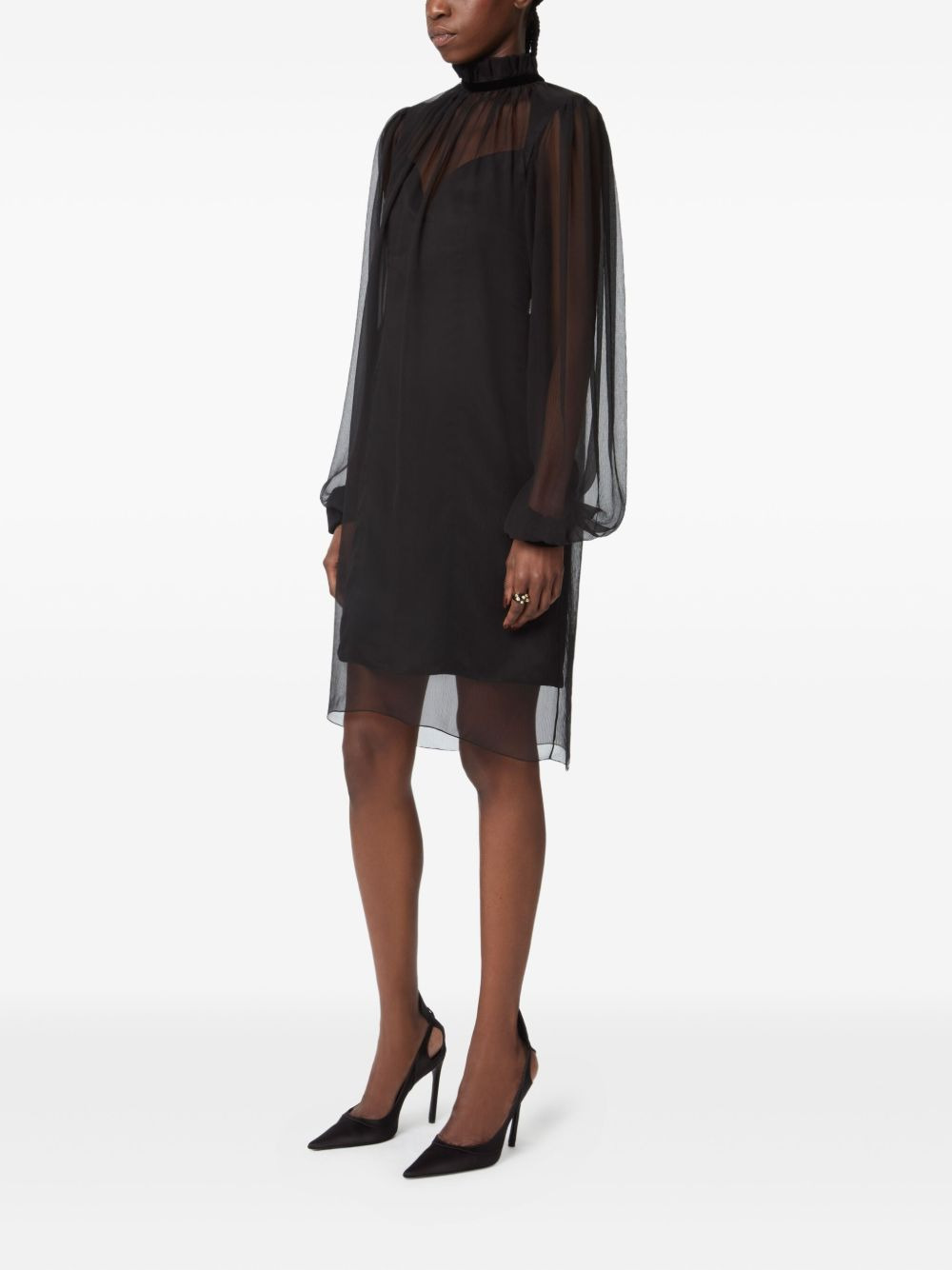 high-neck balloon-sleeve mini dress - 3