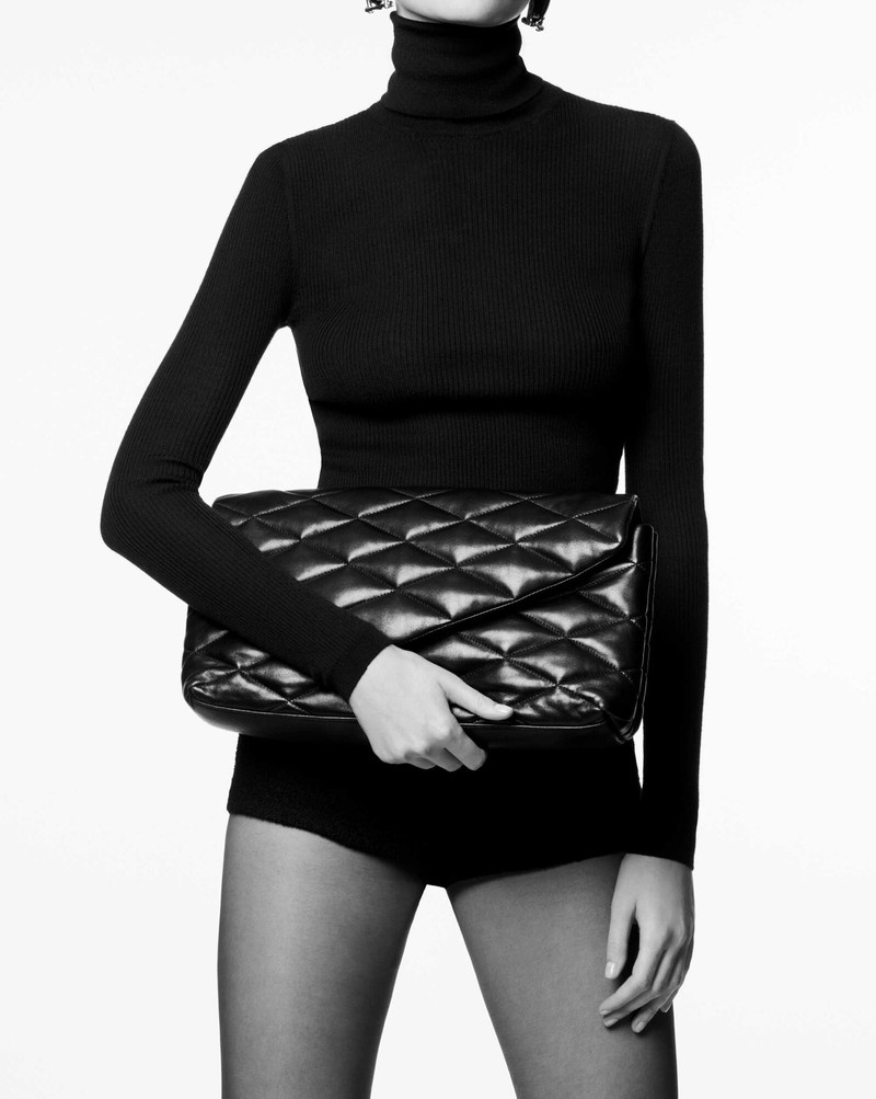 SAINT LAURENT sade large clutch in patent canvas outlook