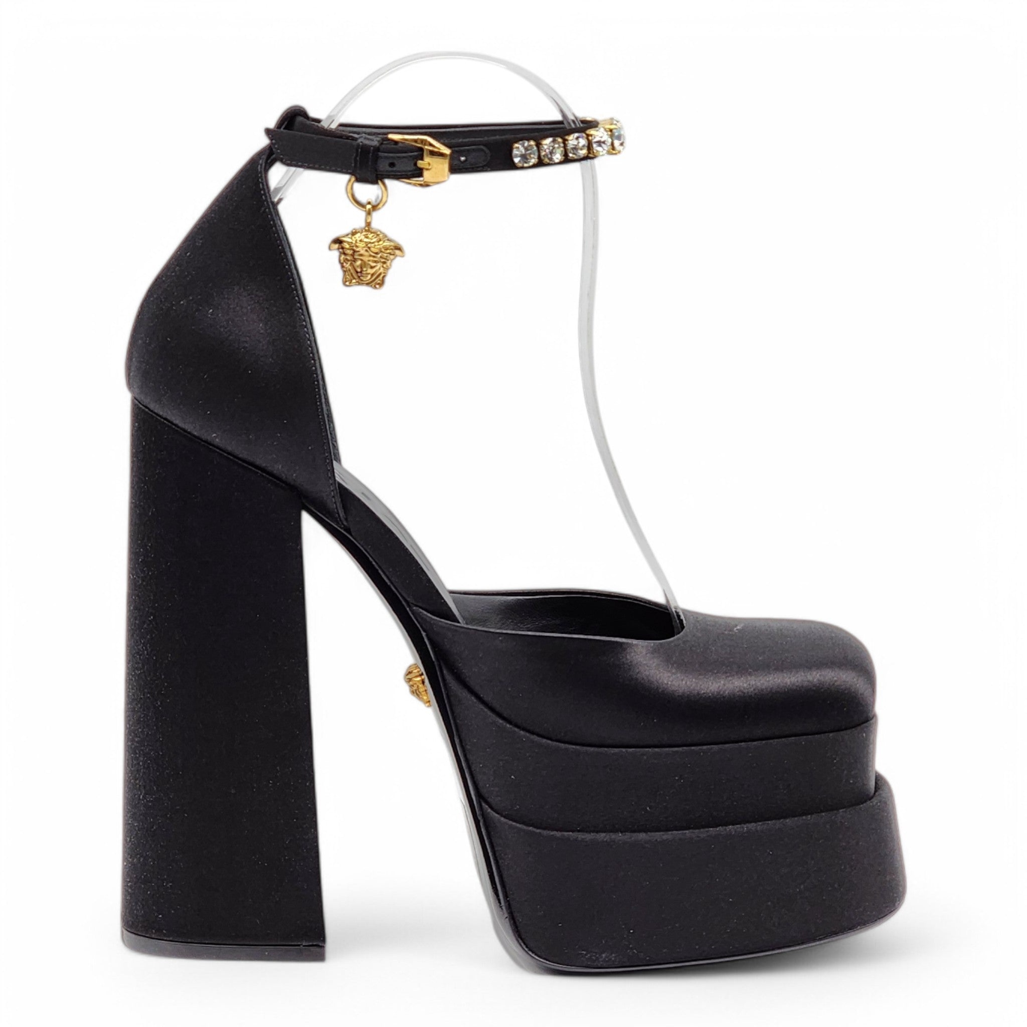Versace Medusa Aevitas Double Platform Pumps - Satin - Black 38.5 - 2