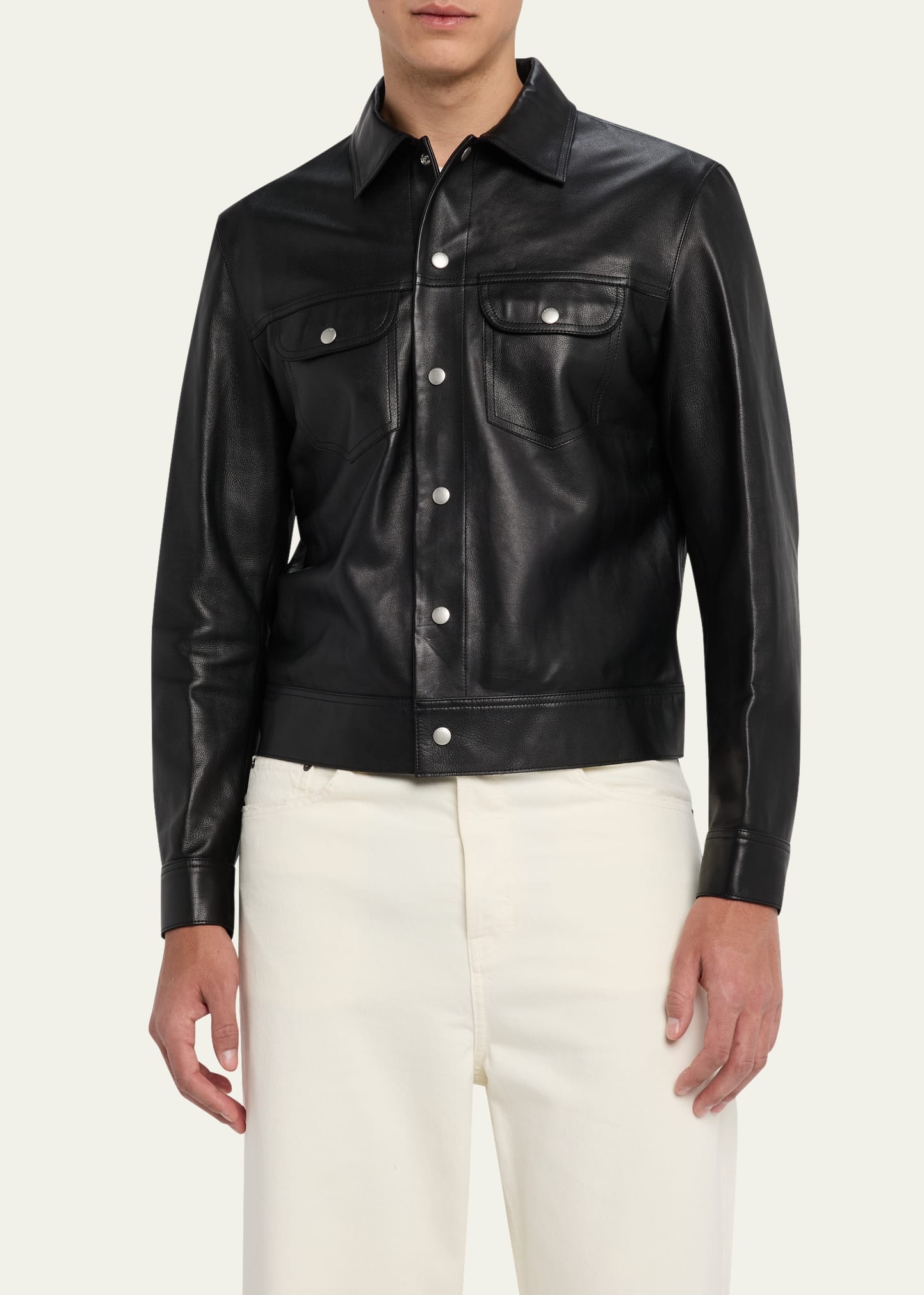 Men's Leather Trucker Jacket - 4