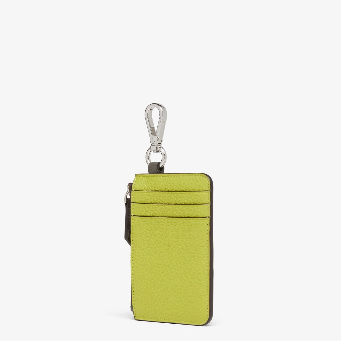 Card holder with purse. Made of gray Cuoio Romano leather. Contrasting acid green back. FF Baguette  - 2