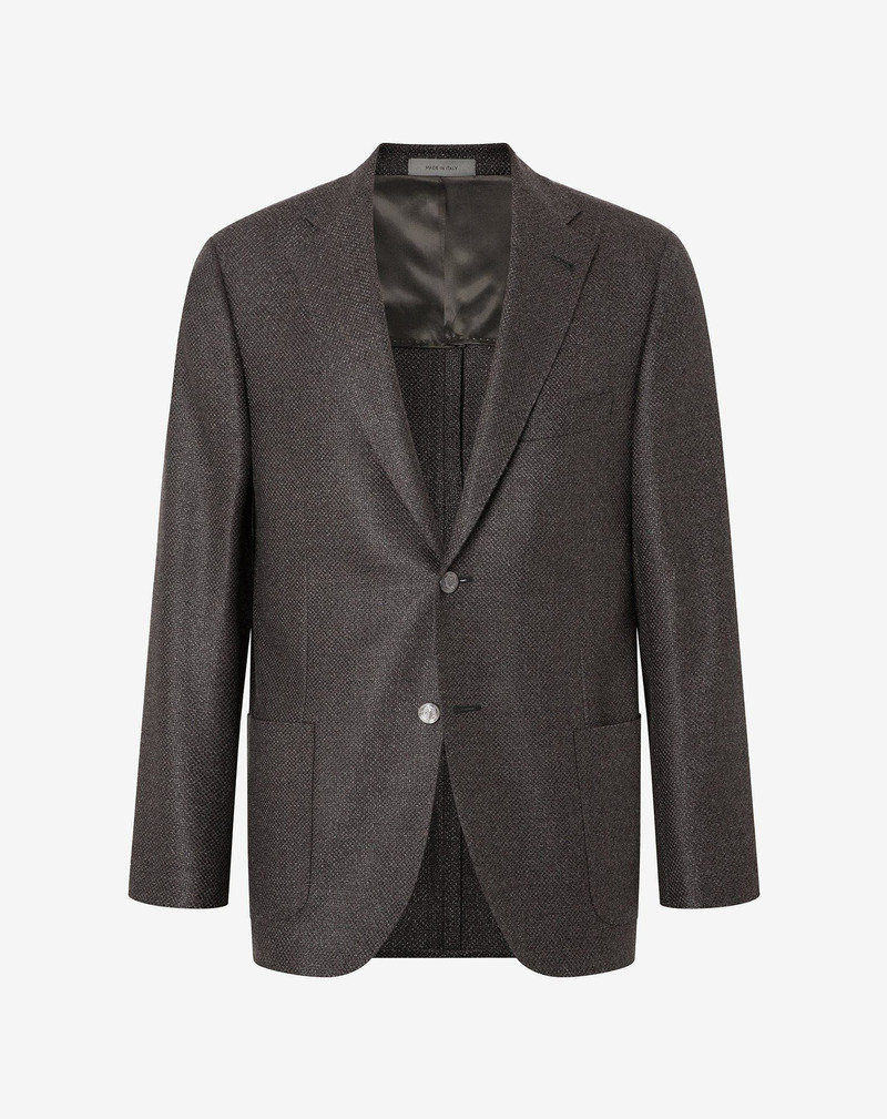 Brown wool, cashmere and silk hopsack jacket 1