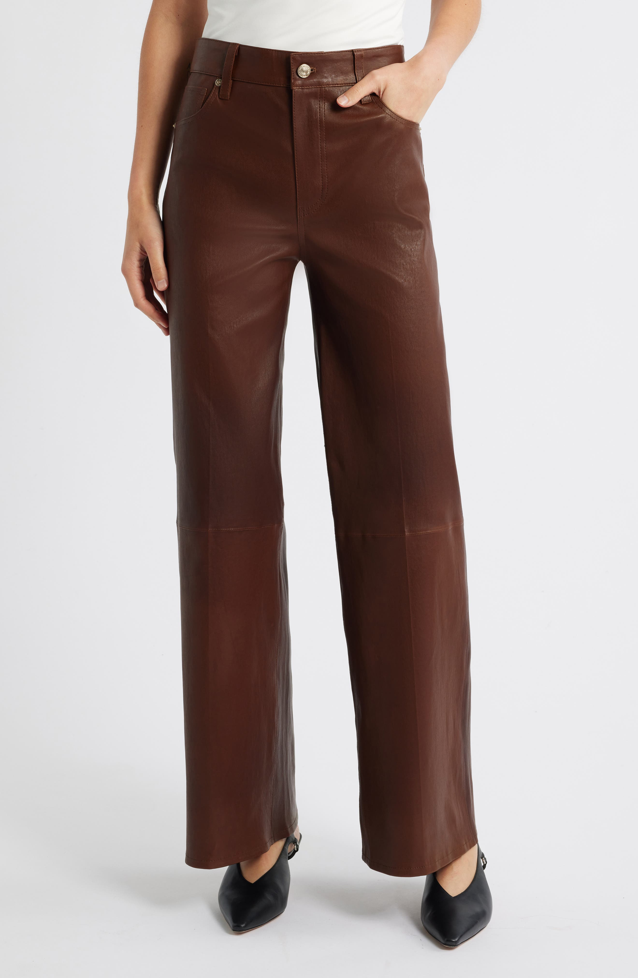 FRAME Le Slim Palazzo Leather Pants in Cedar at Nordstrom - 1