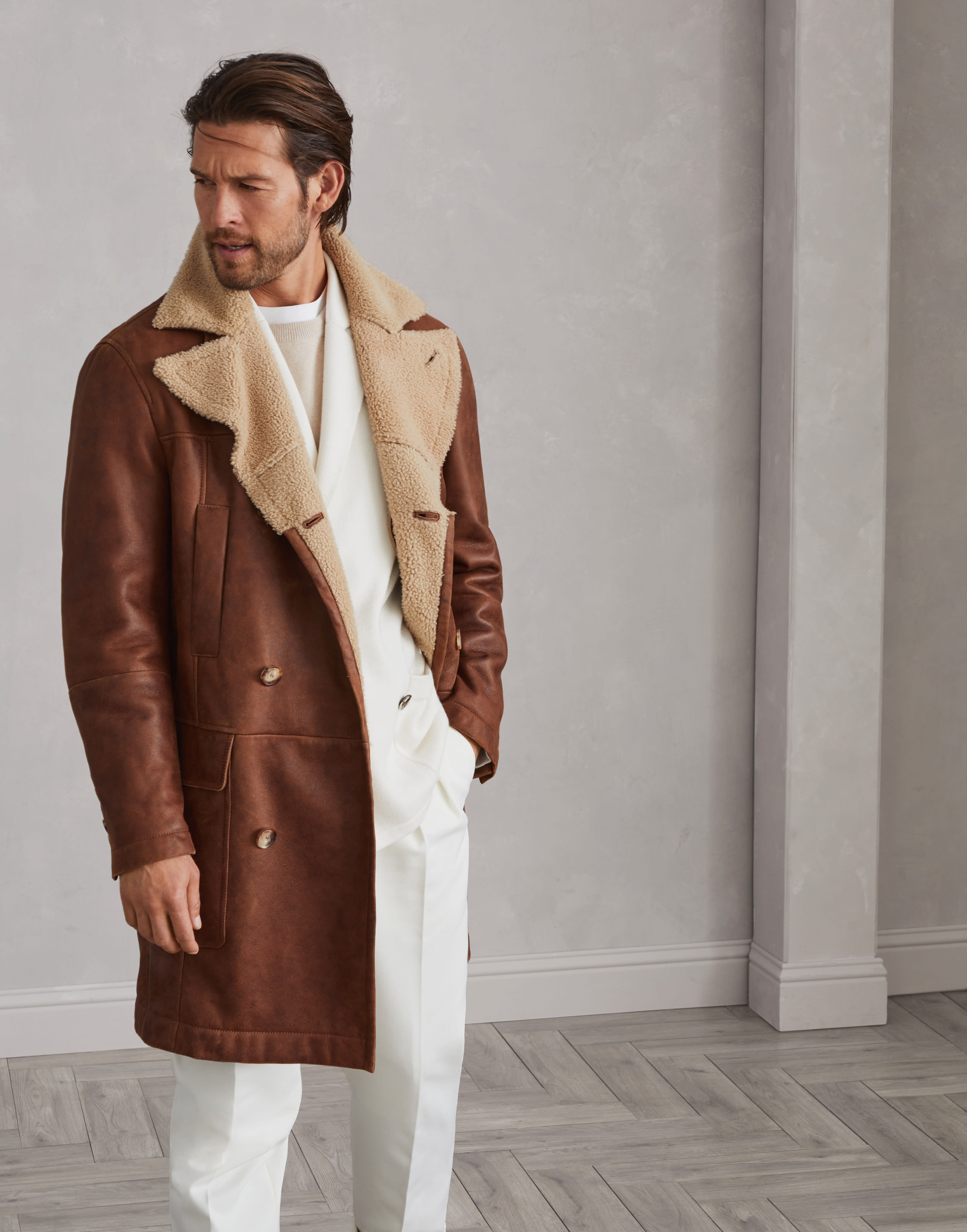 Nappa-effect shearling double-breasted coat - 4