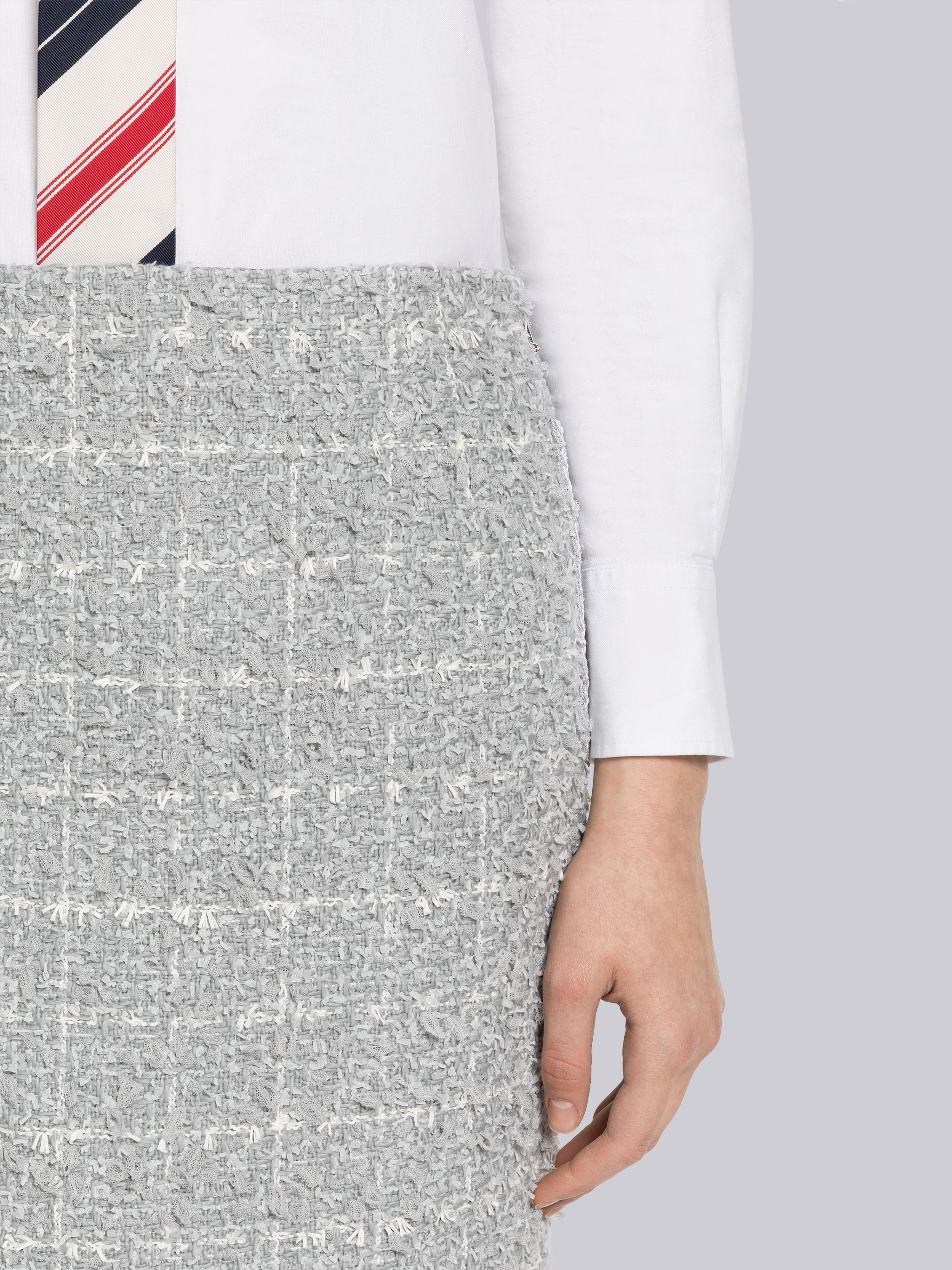 Windowpane Eyelash Tweed Low Rise Pencil Skirt - 5