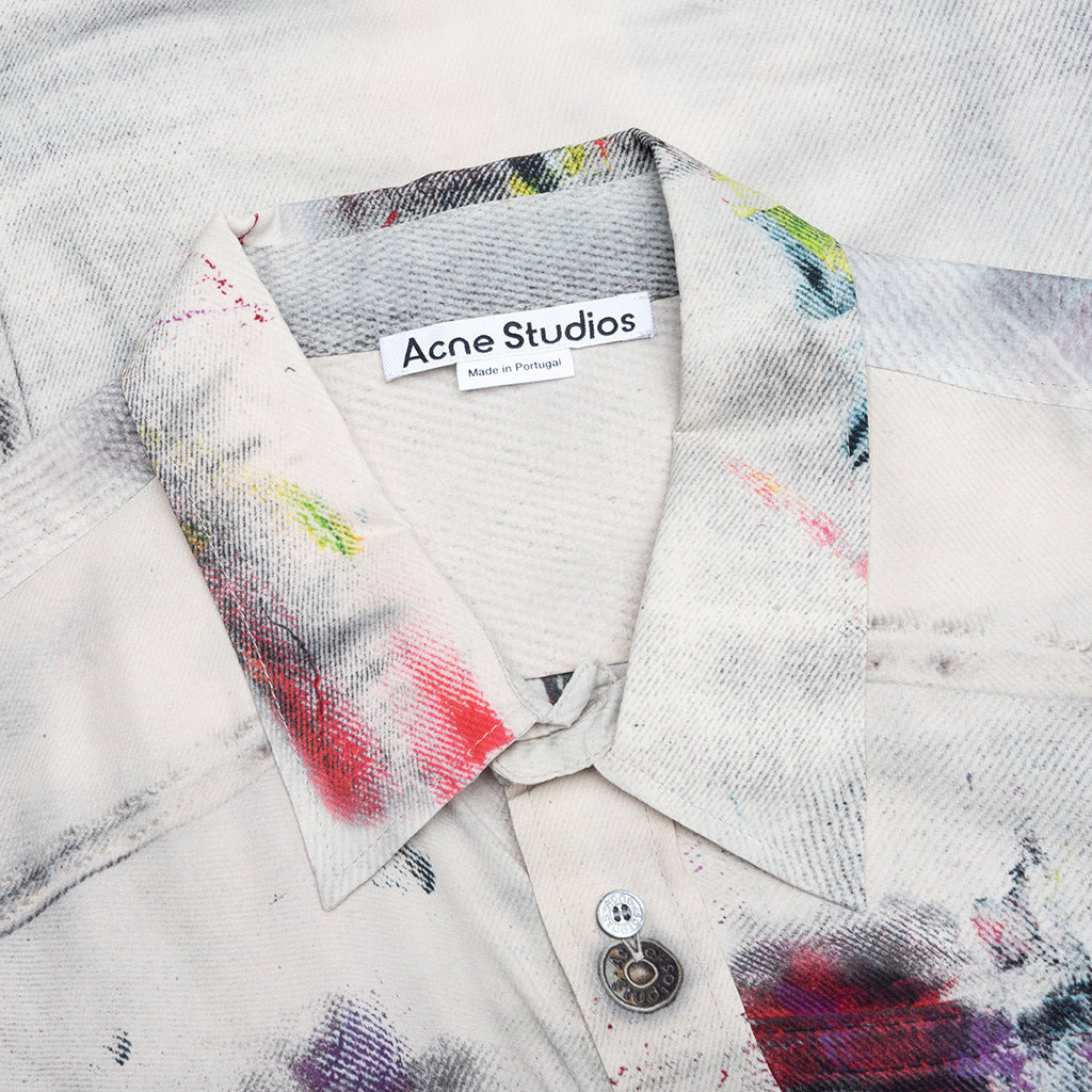 PAINTED TROMPE-L’OEIL PRINT BUTTON UP SHIRT - WHITE/MULTICOLOR - 3