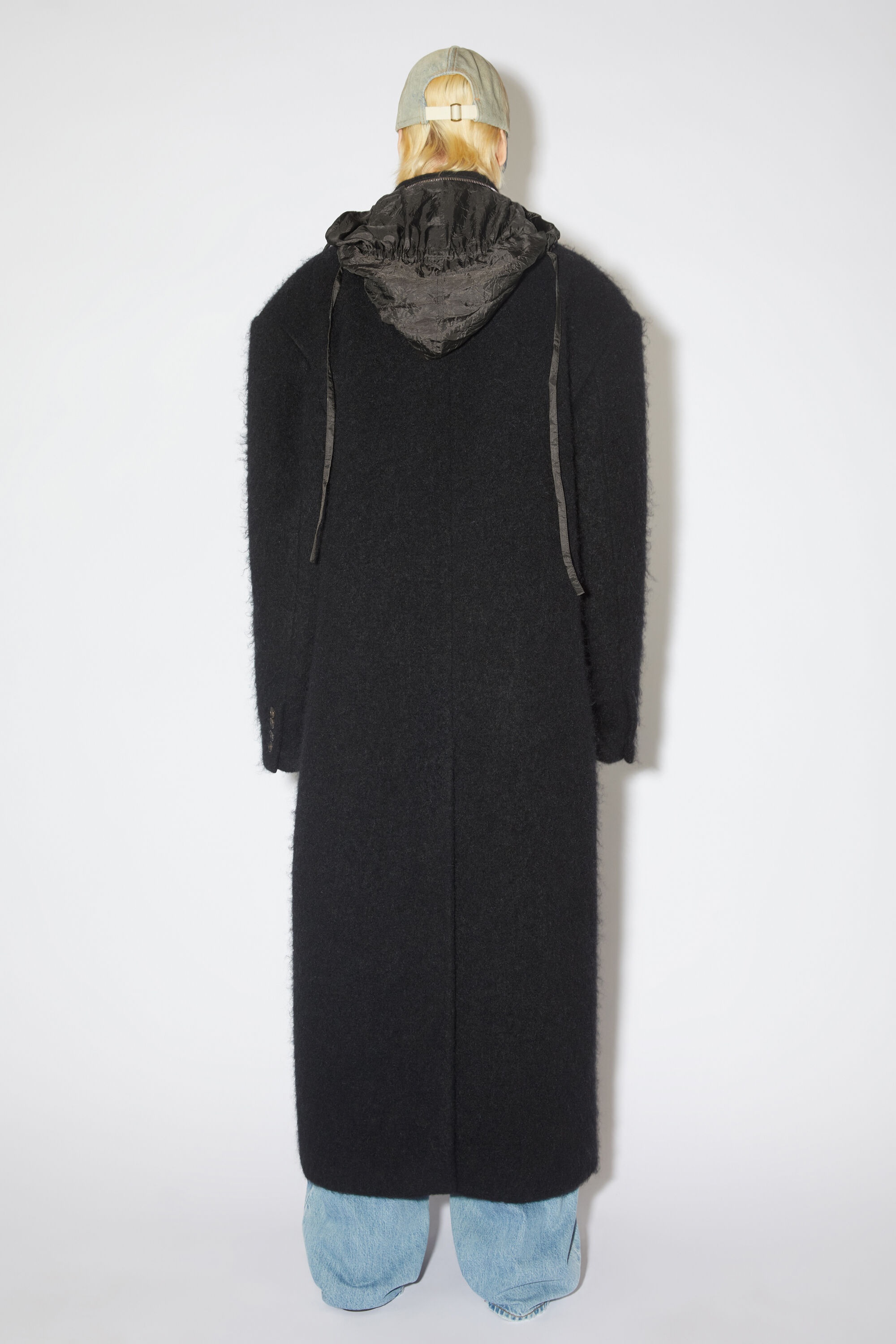Single-breasted hooded coat - Black - 3