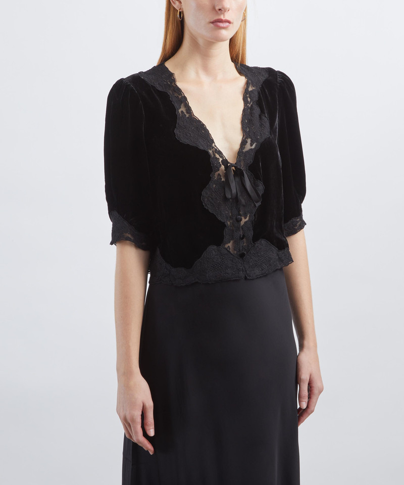 RIXO Ursula Silk-Velvet Top outlook