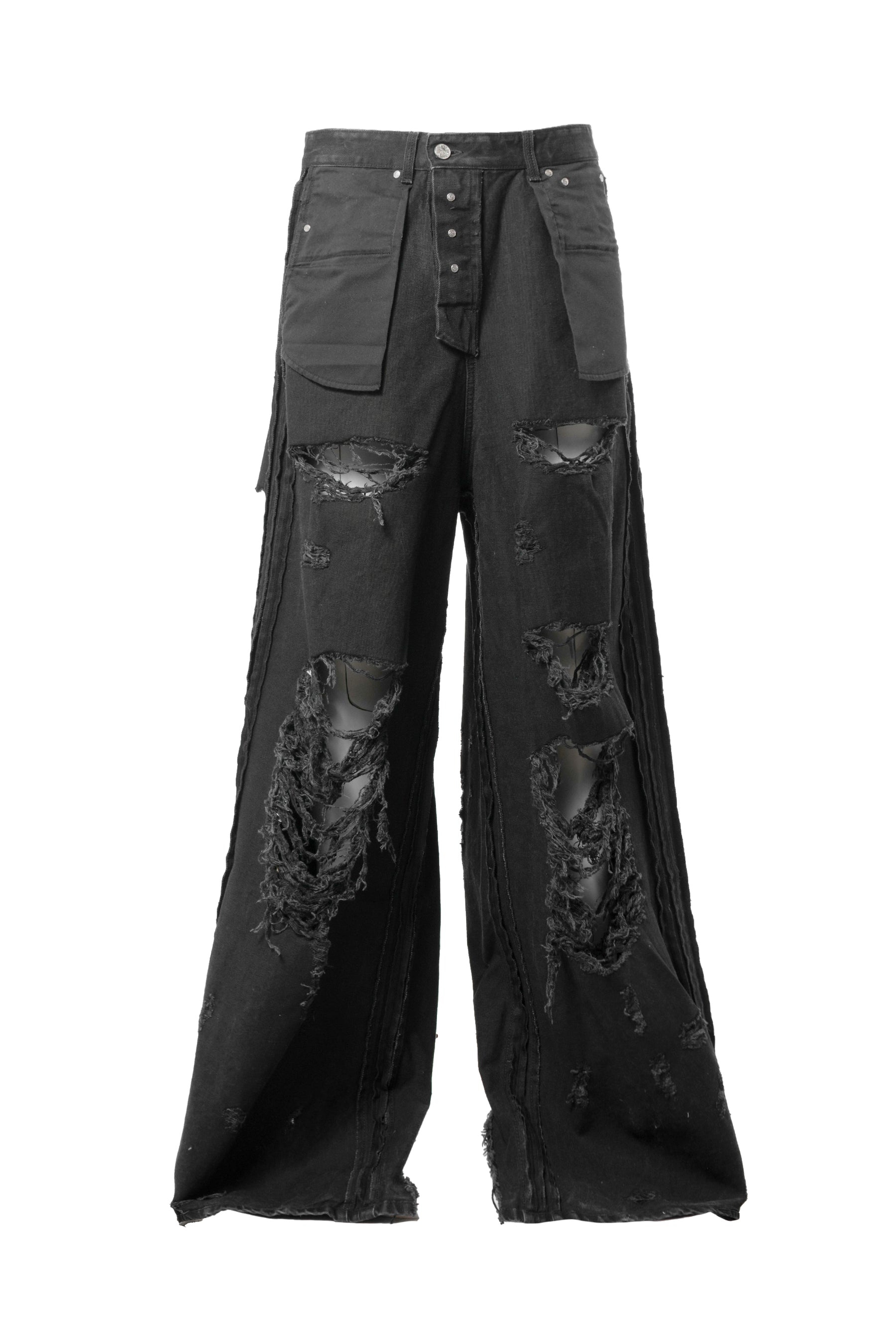 DESTROYED INSIDE-OUT BAGGY JEANS / BLK - 1