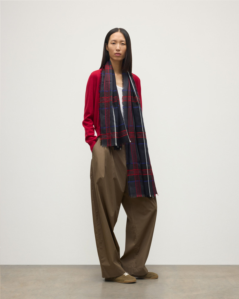 Orton Navy Crammed Tartan Cashmere Scarf 4