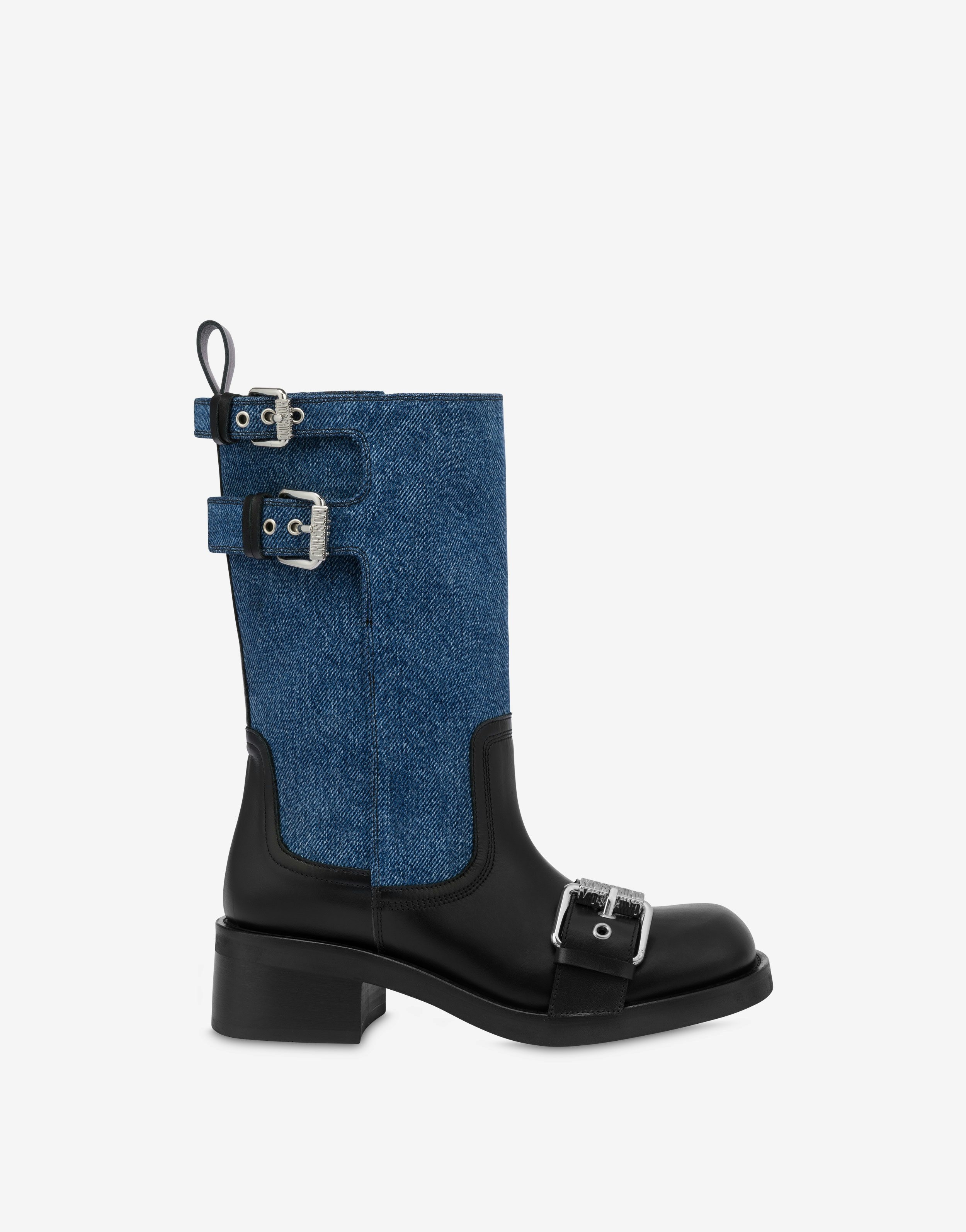 DENIM AND CALFSKIN MULTISTRAP BOOTS - 2