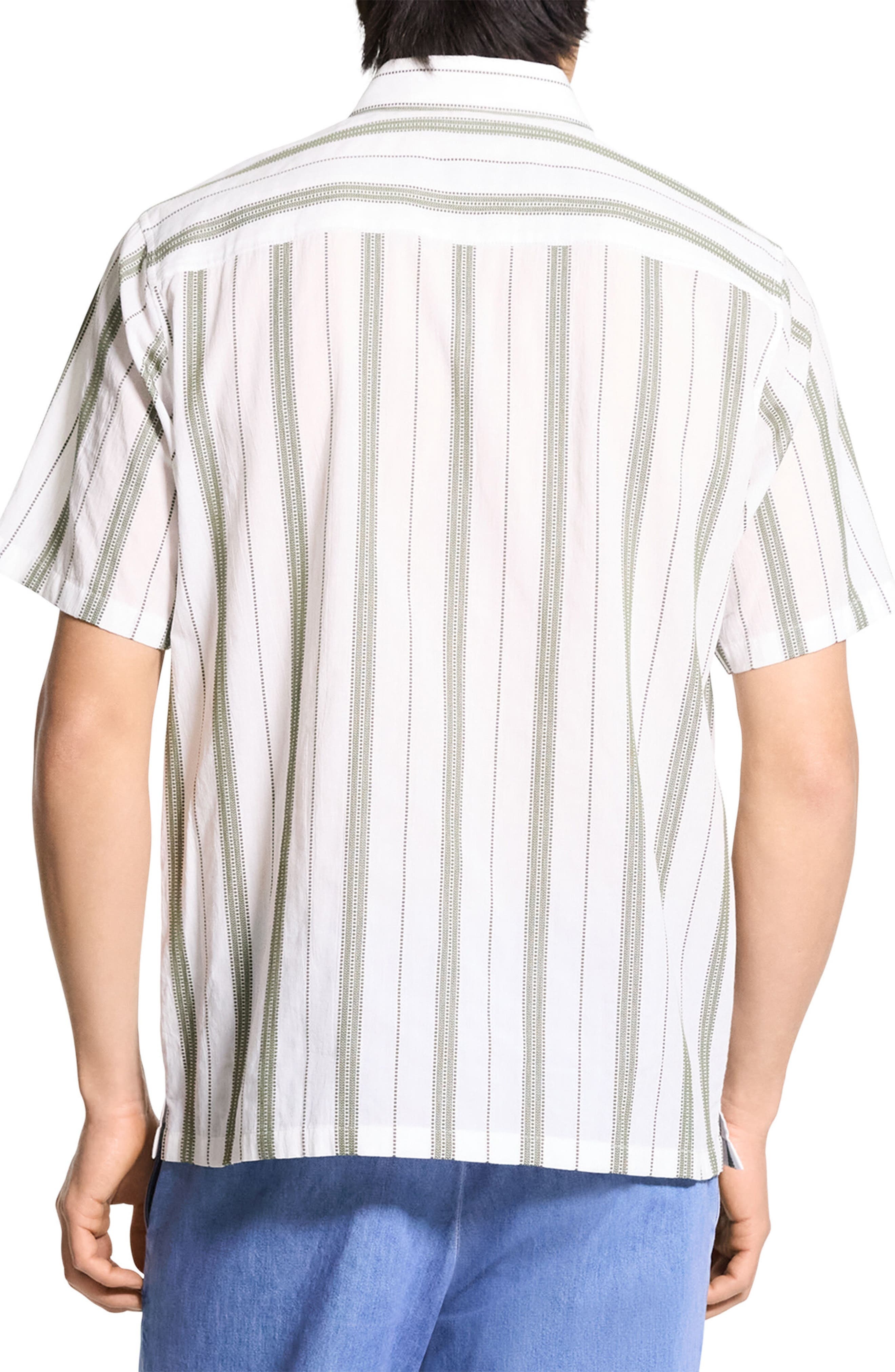Theory Noll Summer Dobby Short Sleeve Button-Up Shirt in Ivory/Orchard at Nordstrom - 3