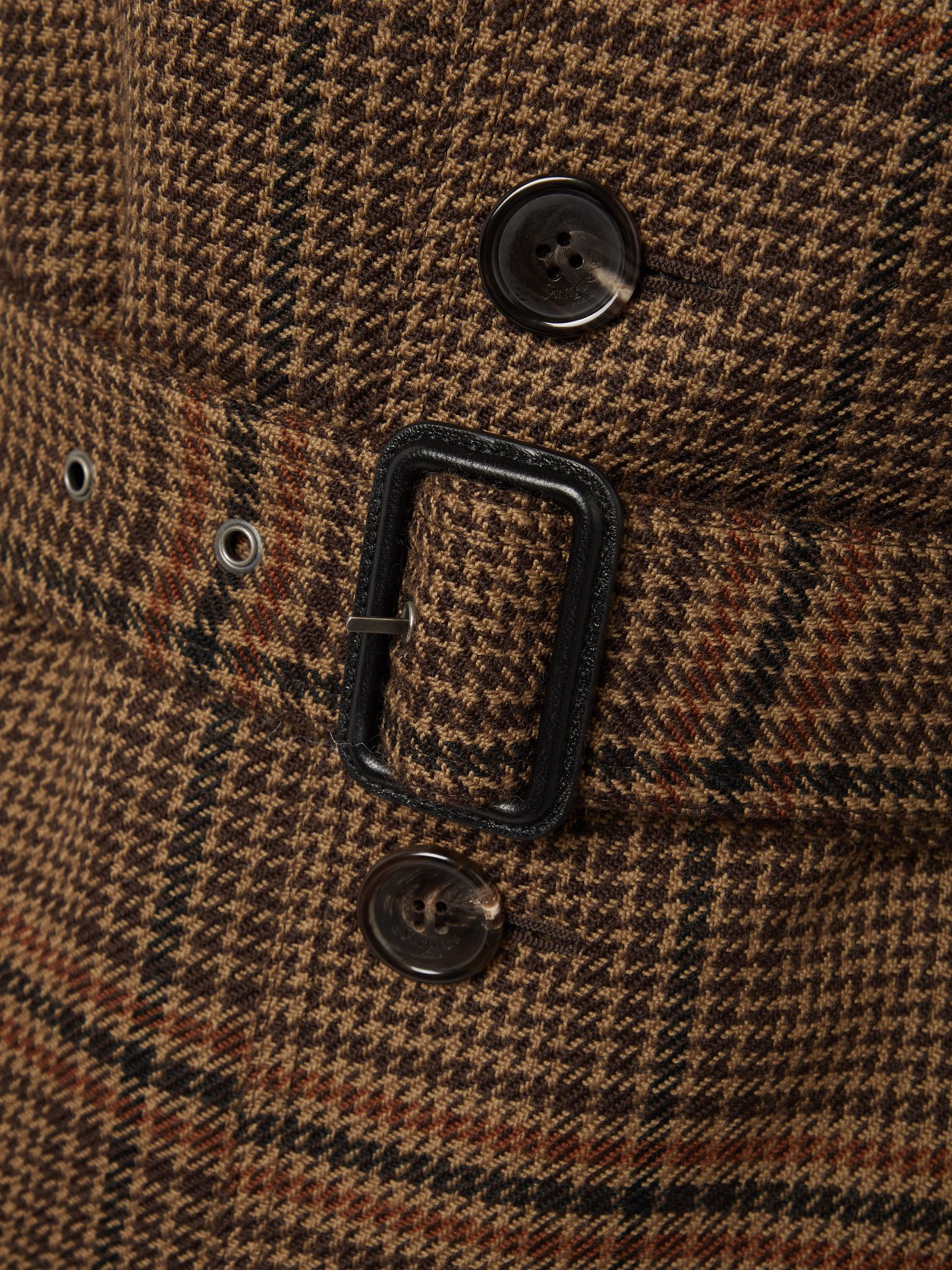Belted checked wool trench coat Brown - 4