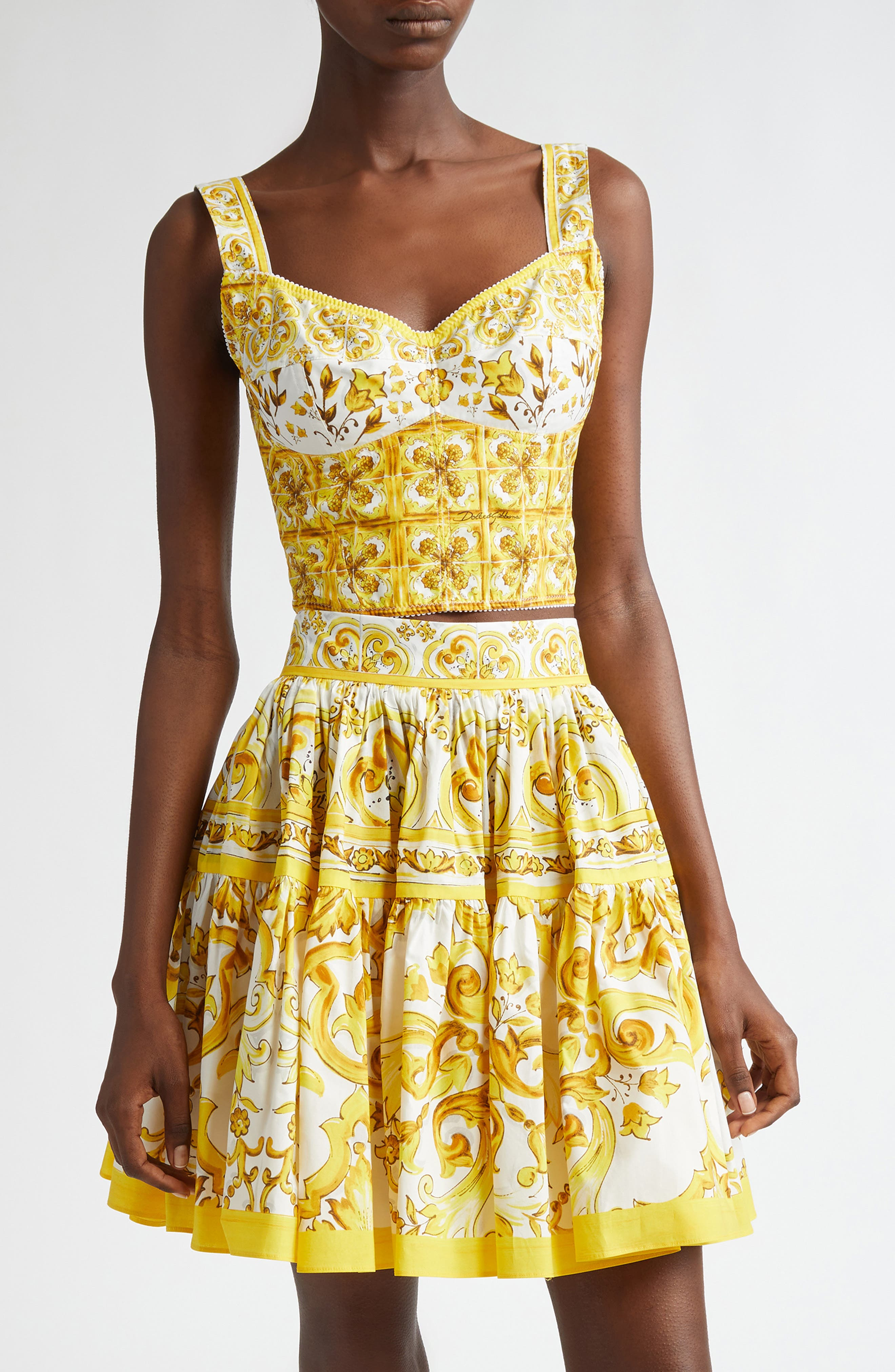 Dolce&Gabbana Majolica Print Corset Top in Hg3Tn Mix Maiolica Giallo at Nordstrom - 1