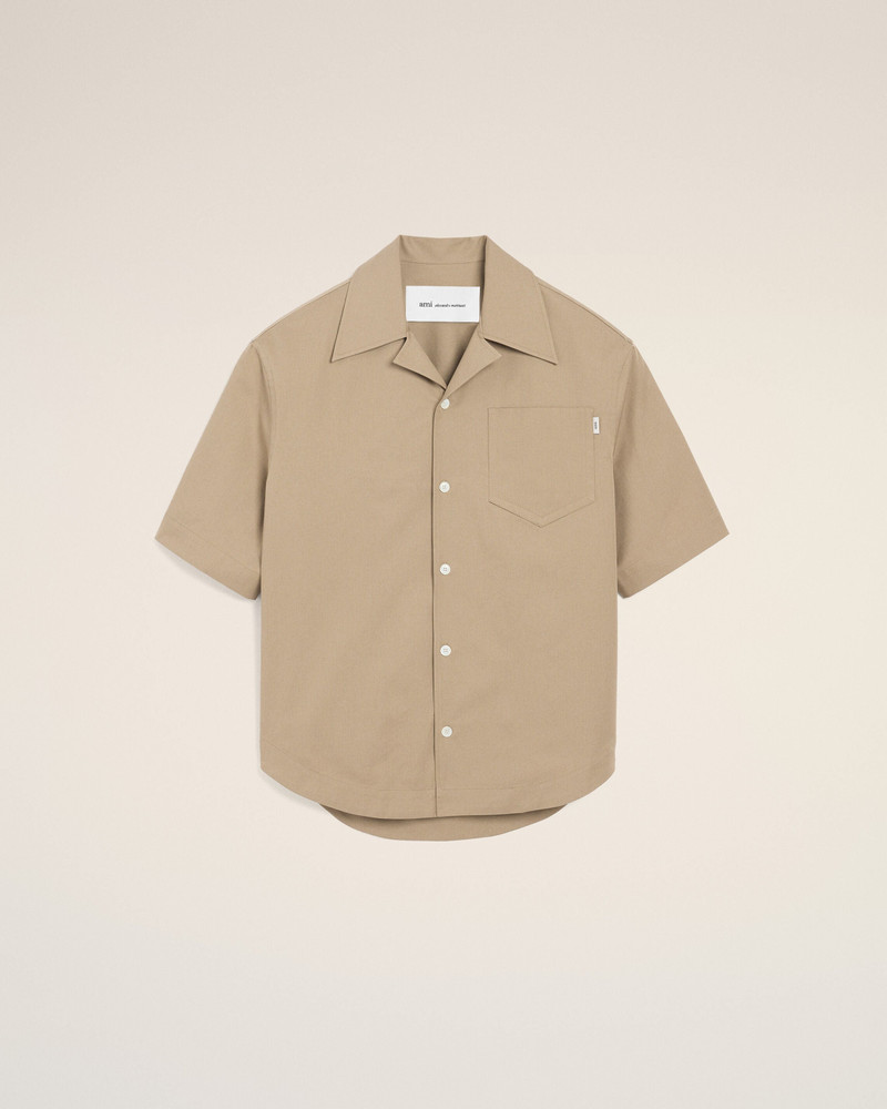 BEIGE COTTON SHORT SLEEVE CAMP COLLAR WIDE SHIRT 1