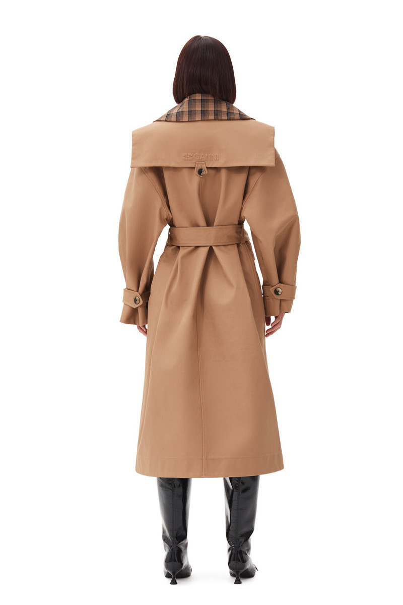 BROWN BONDED COTTON OVERSIZED TRENCH COAT 3