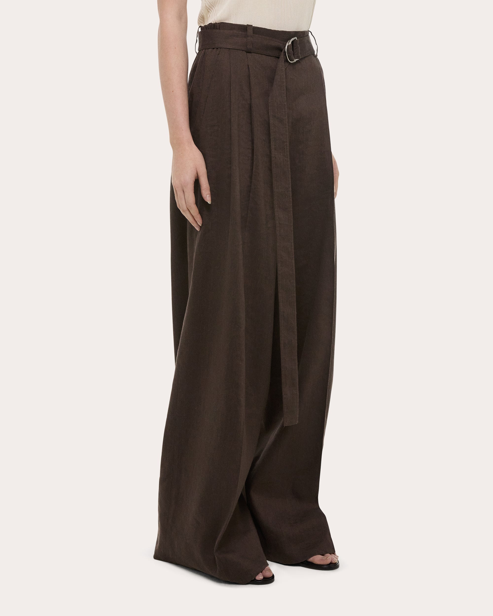 Pleated Linen Blend Wide-Leg Pants - 4