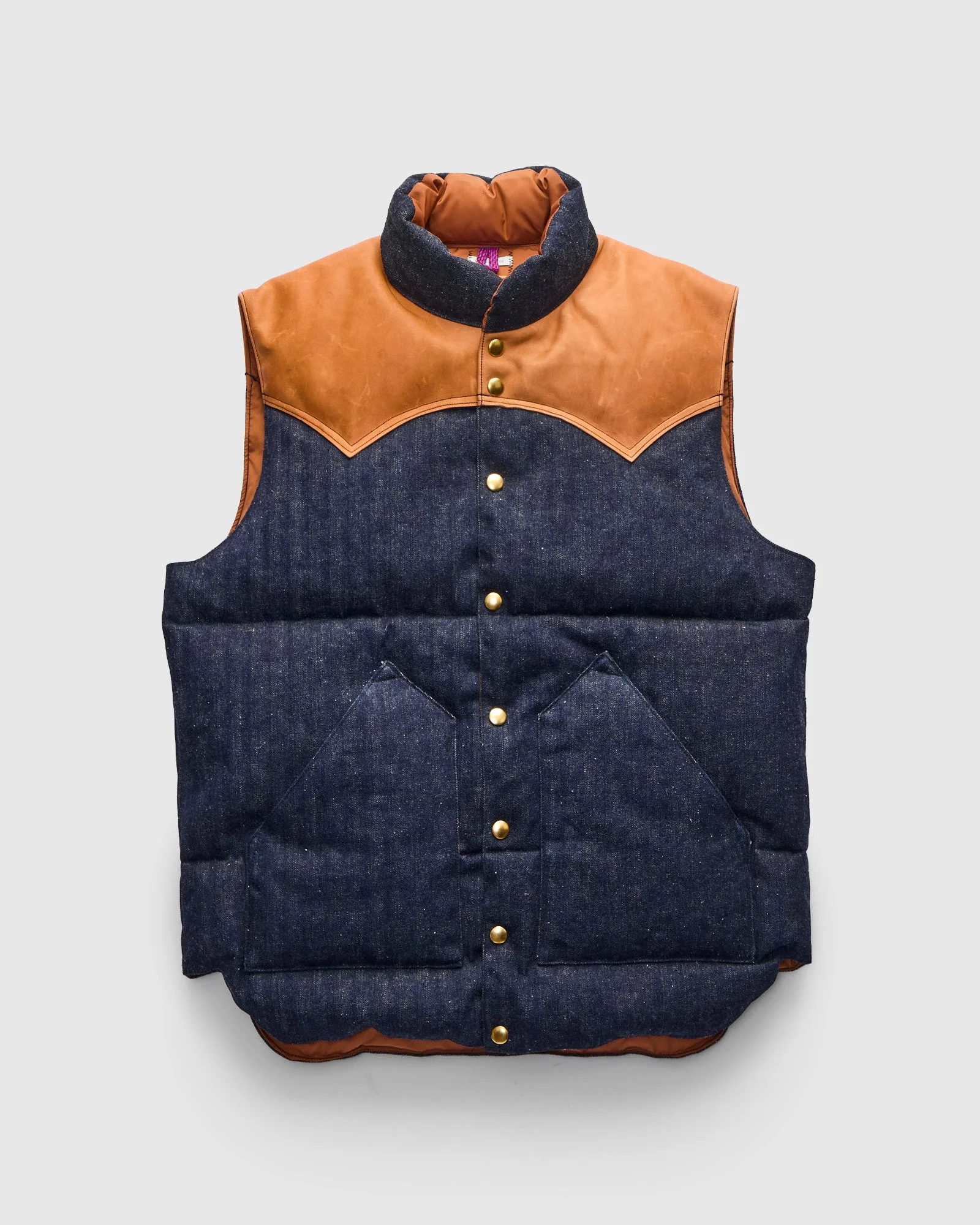 Rocky Mountain Featherbed x Warehouse HBT Down Vest in Indigo - 1