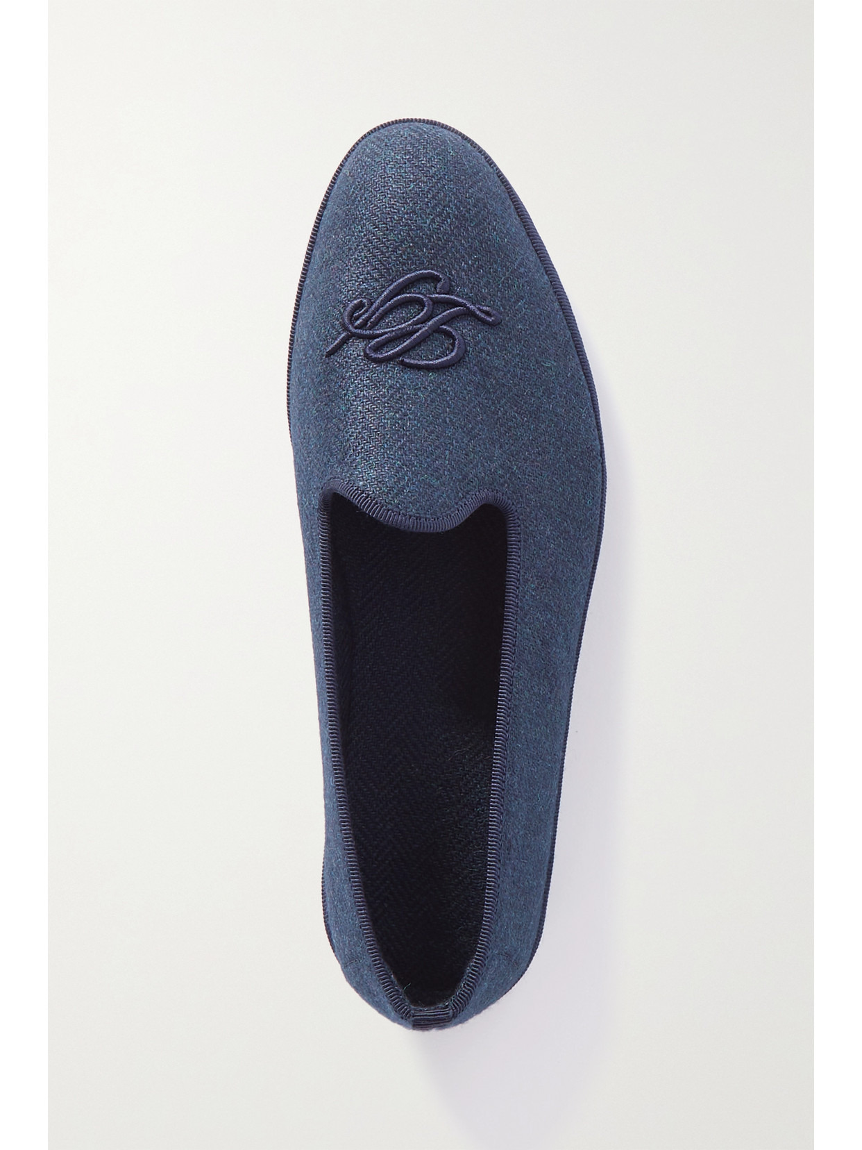 Venice Embroidered Herringbone Cashmere Slippers - 5
