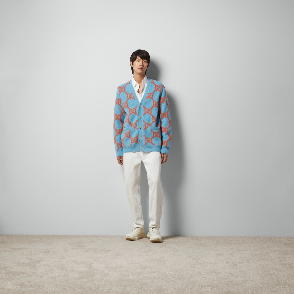 Wool cardigan with GG intarsia - 2