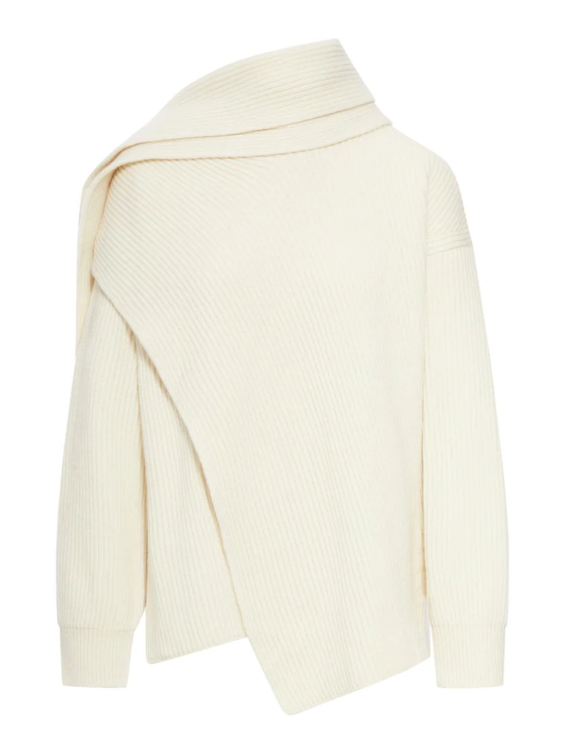 Jil Sander Women Fine Wool Sweater With Wrap Scarf Details - 1