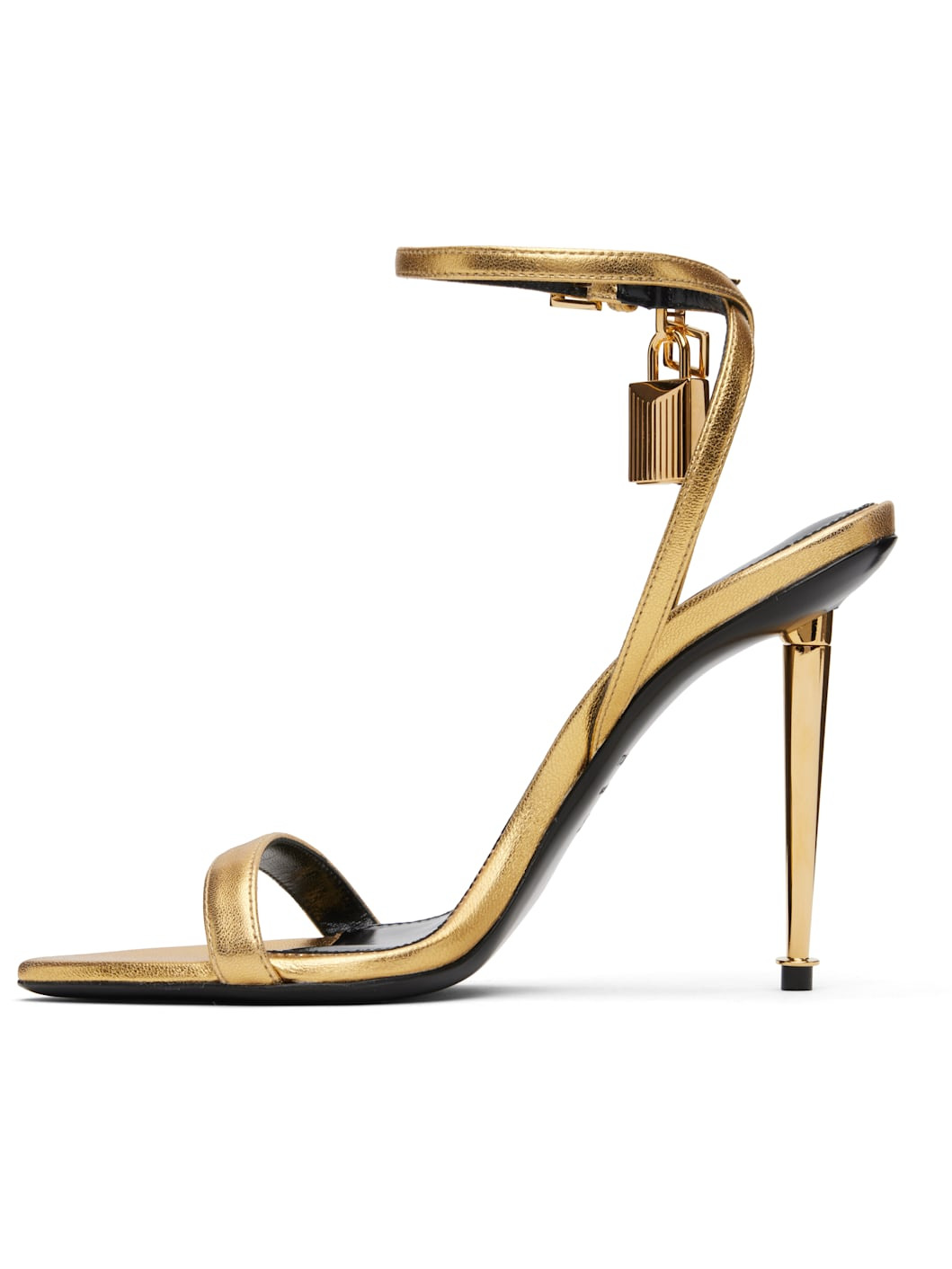 Gold Nappa Padlock Pointy Naked Heeled Sandals - 3