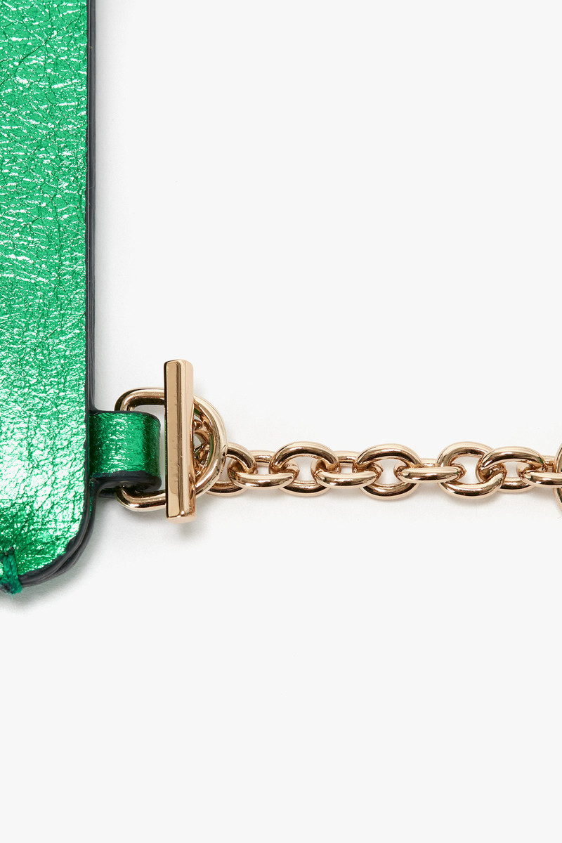 Iphone Pouch In Metallic Green Leather 3