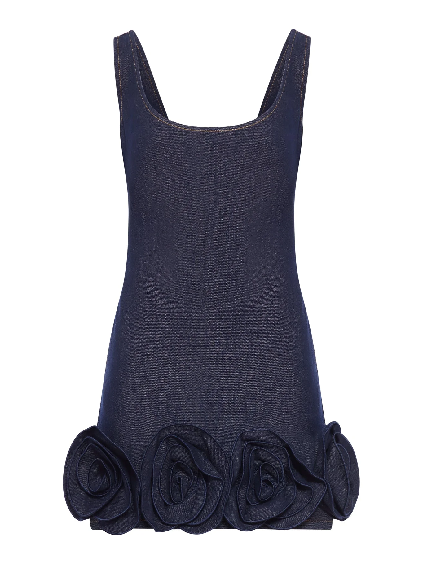INDIGO DENIM MINI DRESS WITH 3D FLOWERS - 1