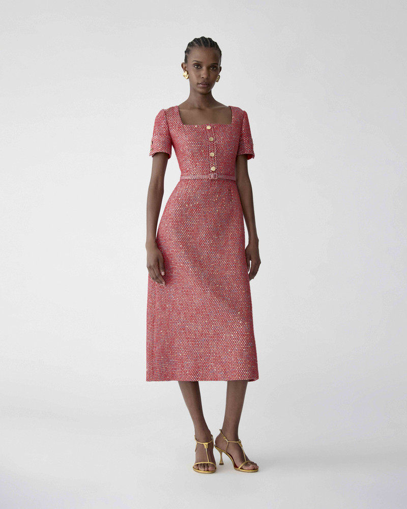 CAROLINA HERRERA Lurex Tweed A-Line Midi Dress outlook