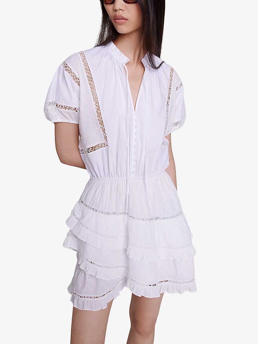 Guipure-embroidered cotton mini dress - 5