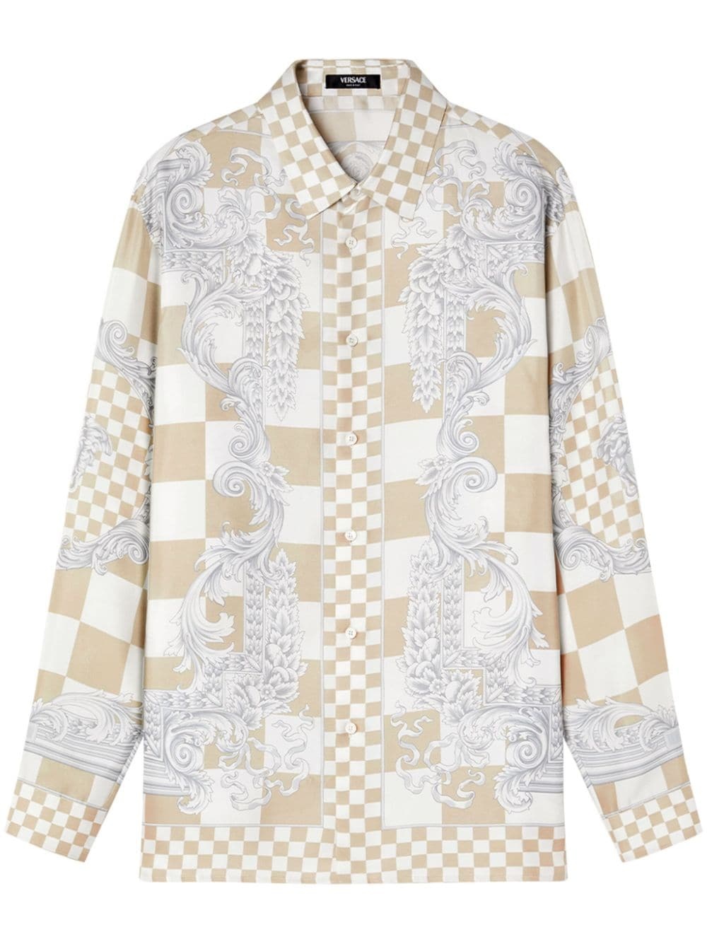 Medusa-print checked silk shirt - 1