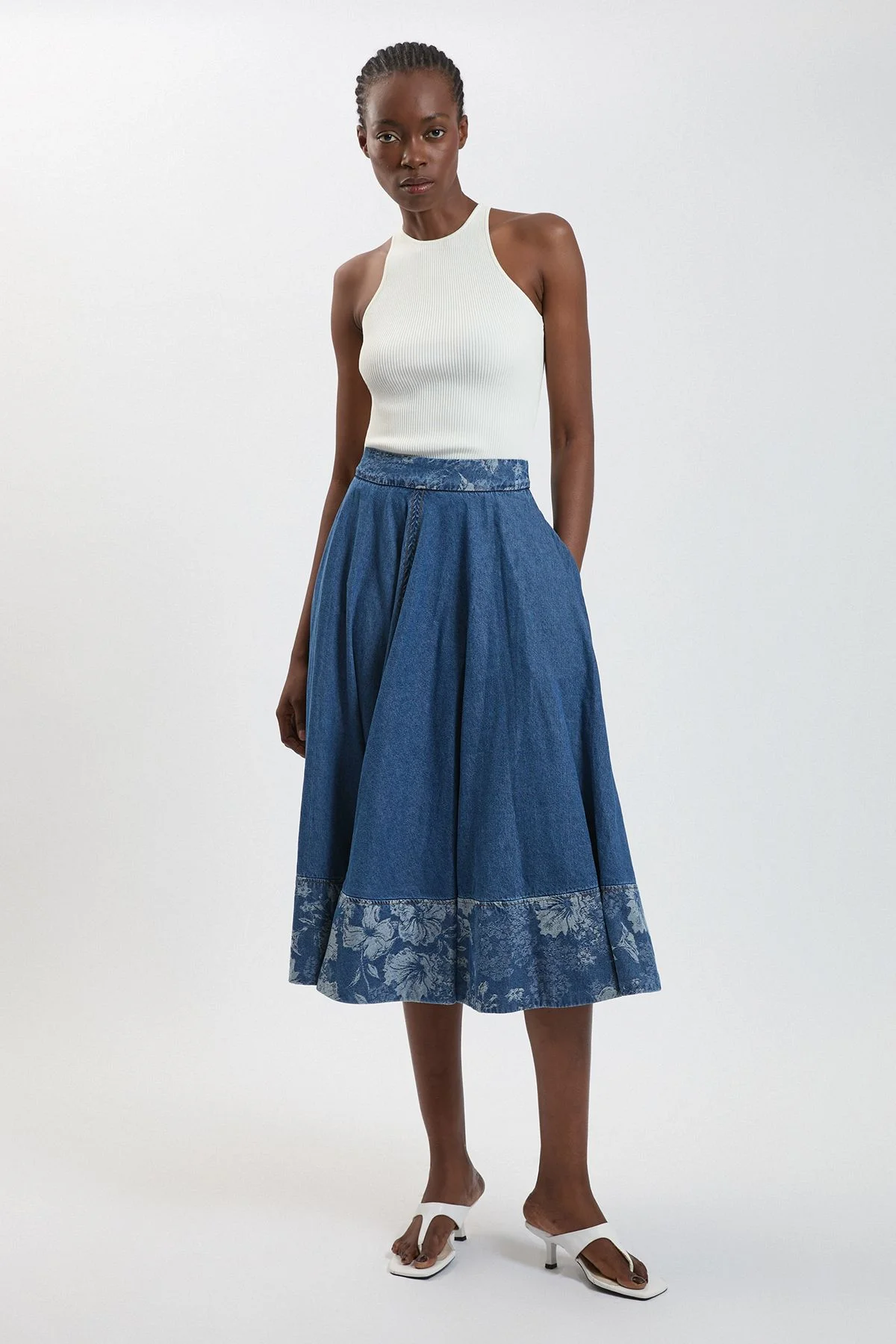 Jacquard Denim Full Skirt - 1
