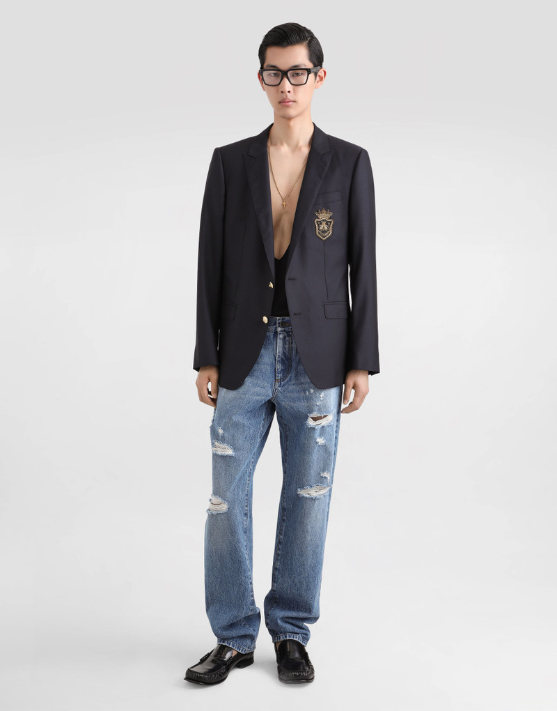 Dolce & Gabbana Single-breasted wool and silk jacket with patch outlook