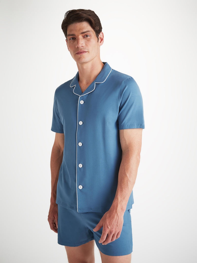 Men's Short Pajamas Basel Micro Modal Stretch Steel Blue - 1