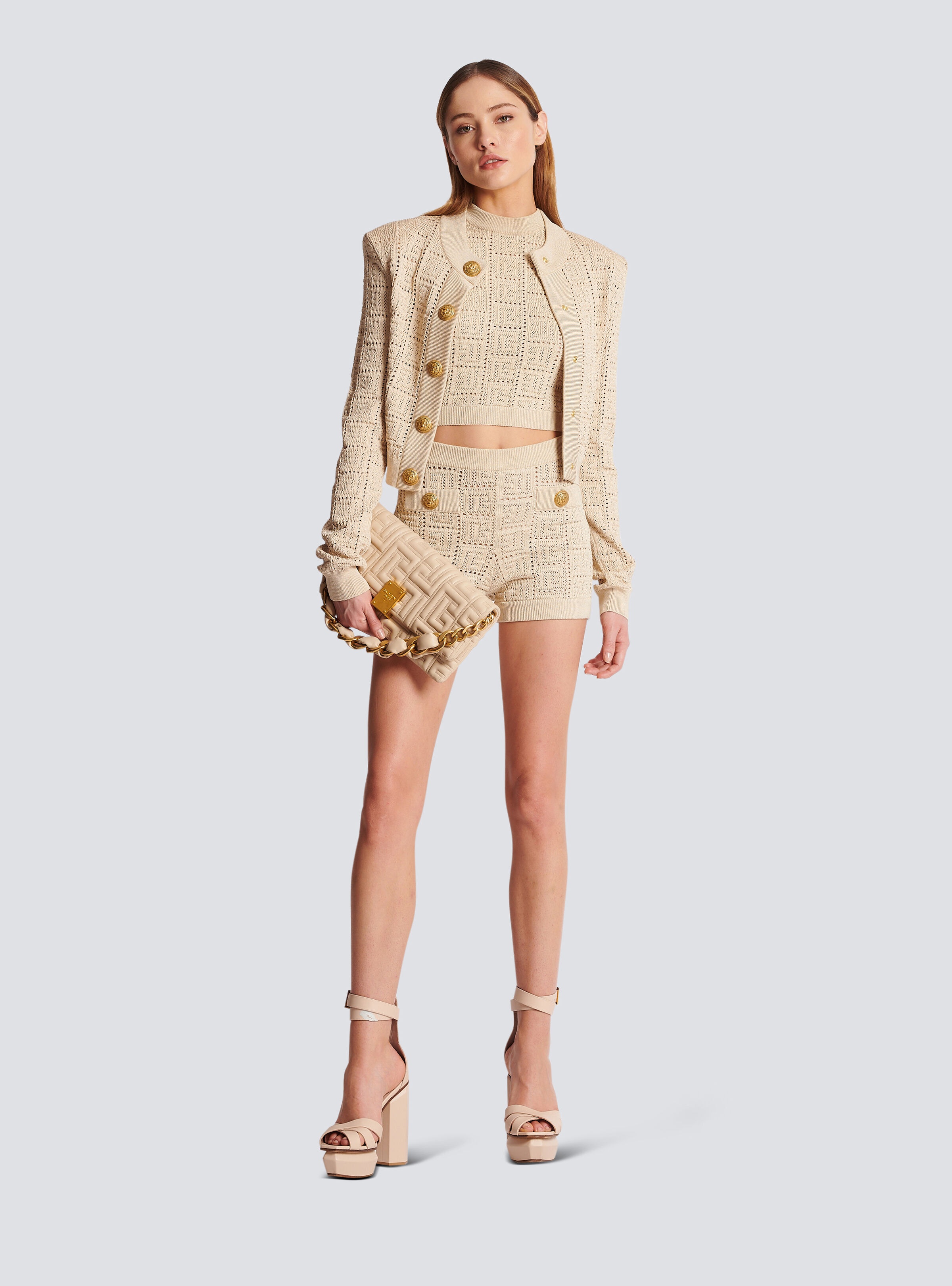 Monogrammed openwork knit cardigan - 2