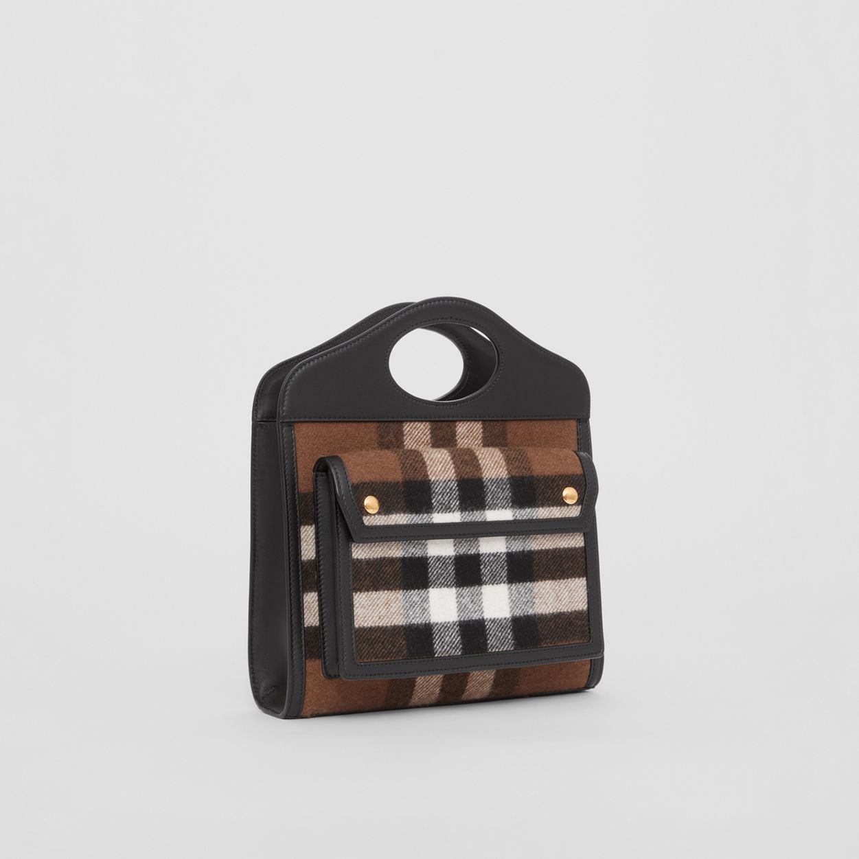 Mini Check Cashmere and Leather Pocket Bag - 7