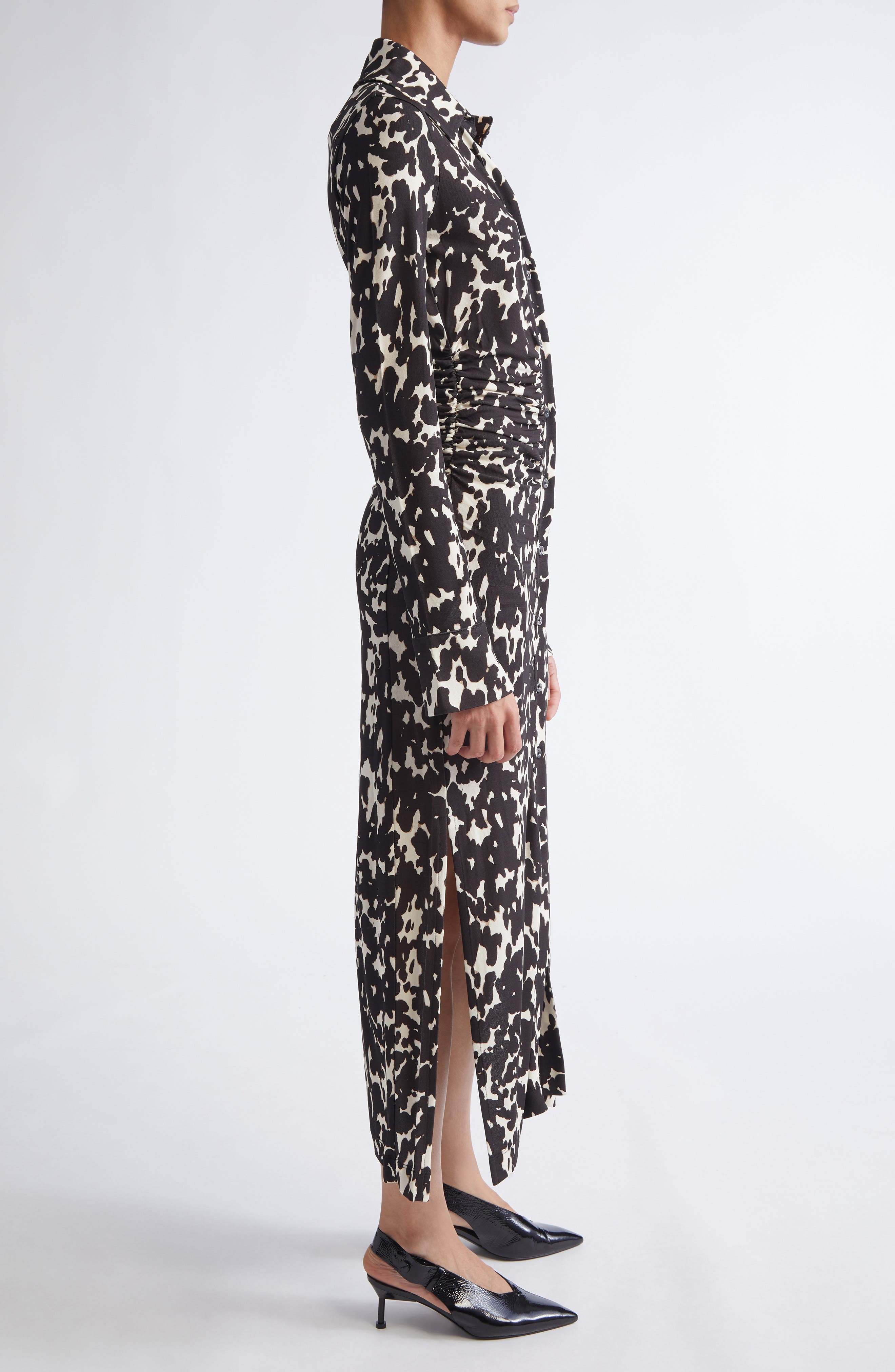 Altuzarra Claudia Print Ruched Long Sleeve Jersey Shirtdress in Tapioca Tortoise at Nordstrom - 3