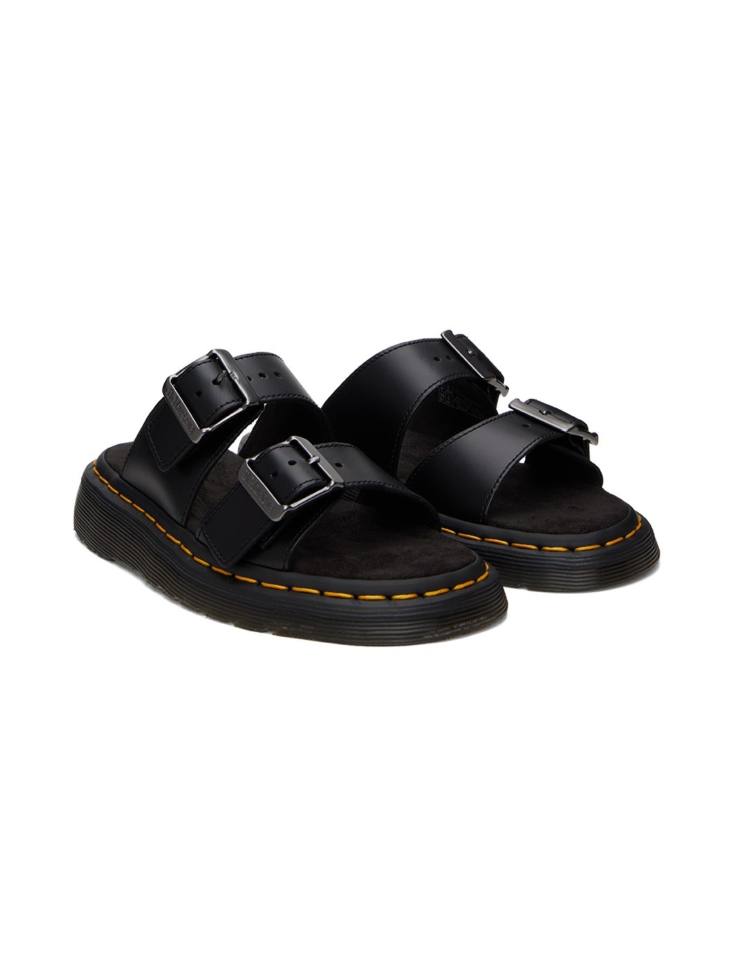Black Josef Leather Buckle Slide Sandals - 4